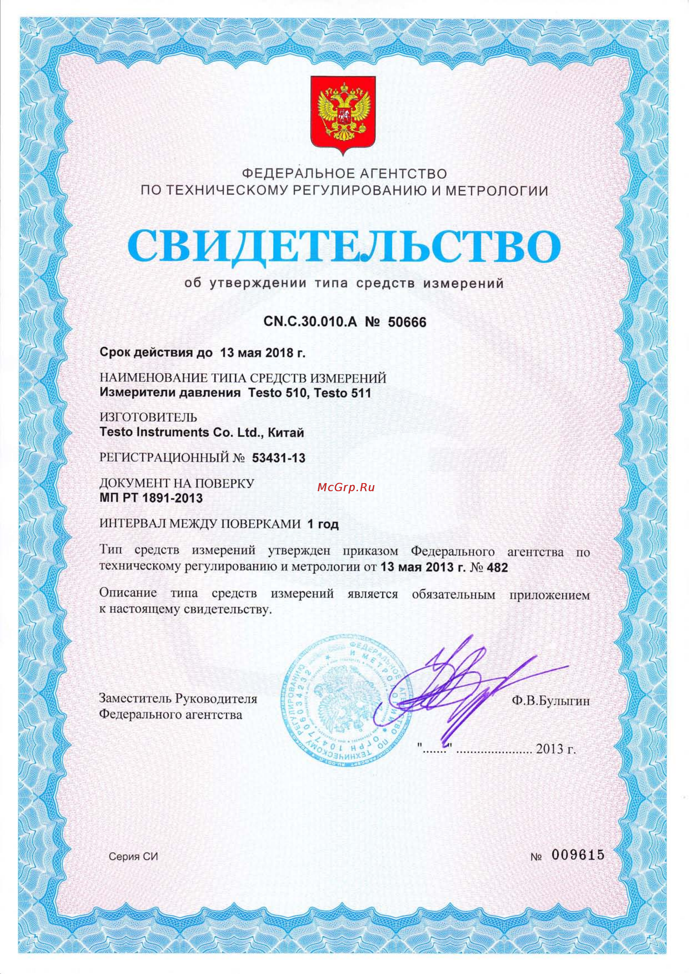 Testo 510 Свидетельство онлайн
