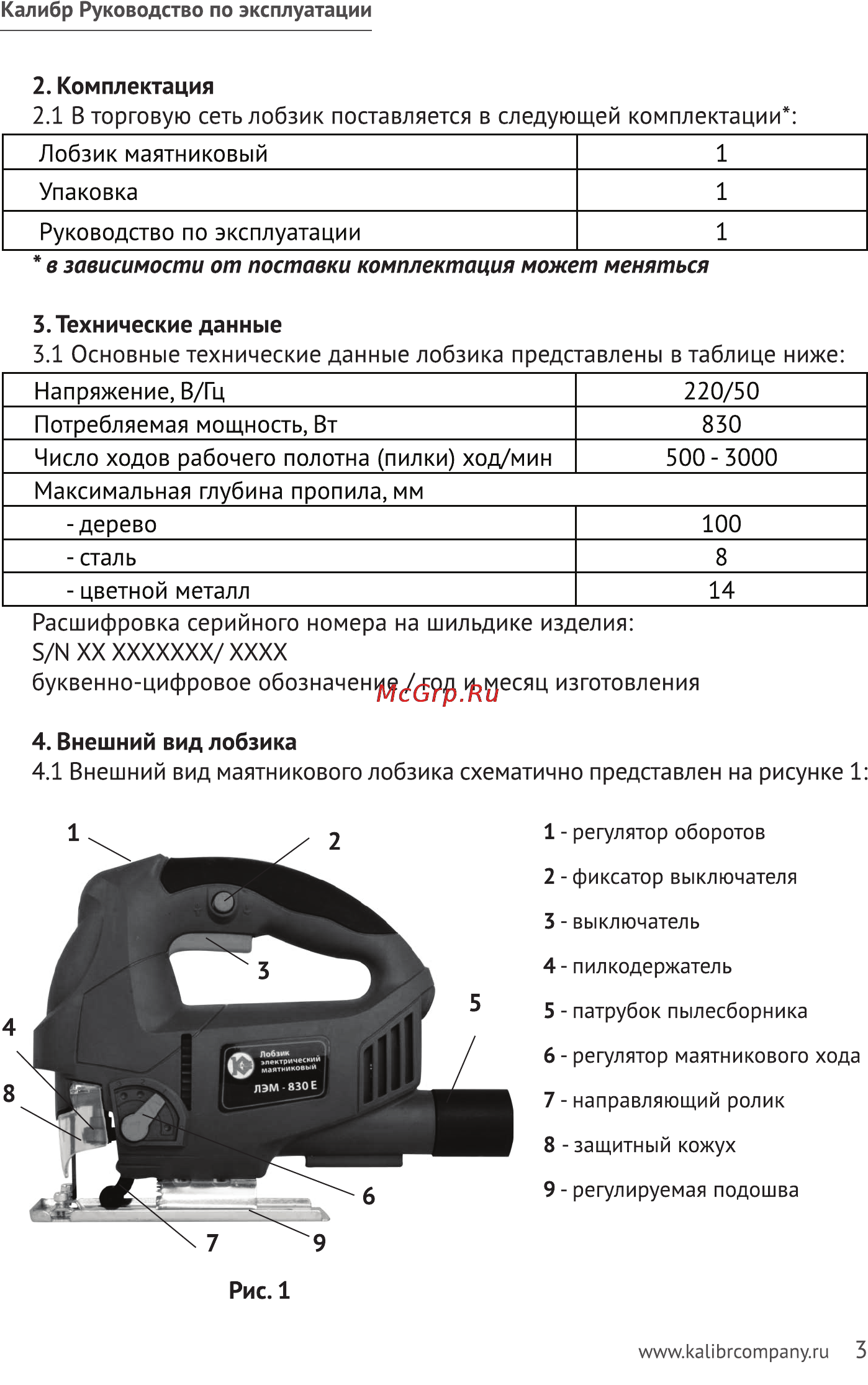 Калибр ЛЭМ-830Е [3/9] Зависимости от поставки комплектация может меняться