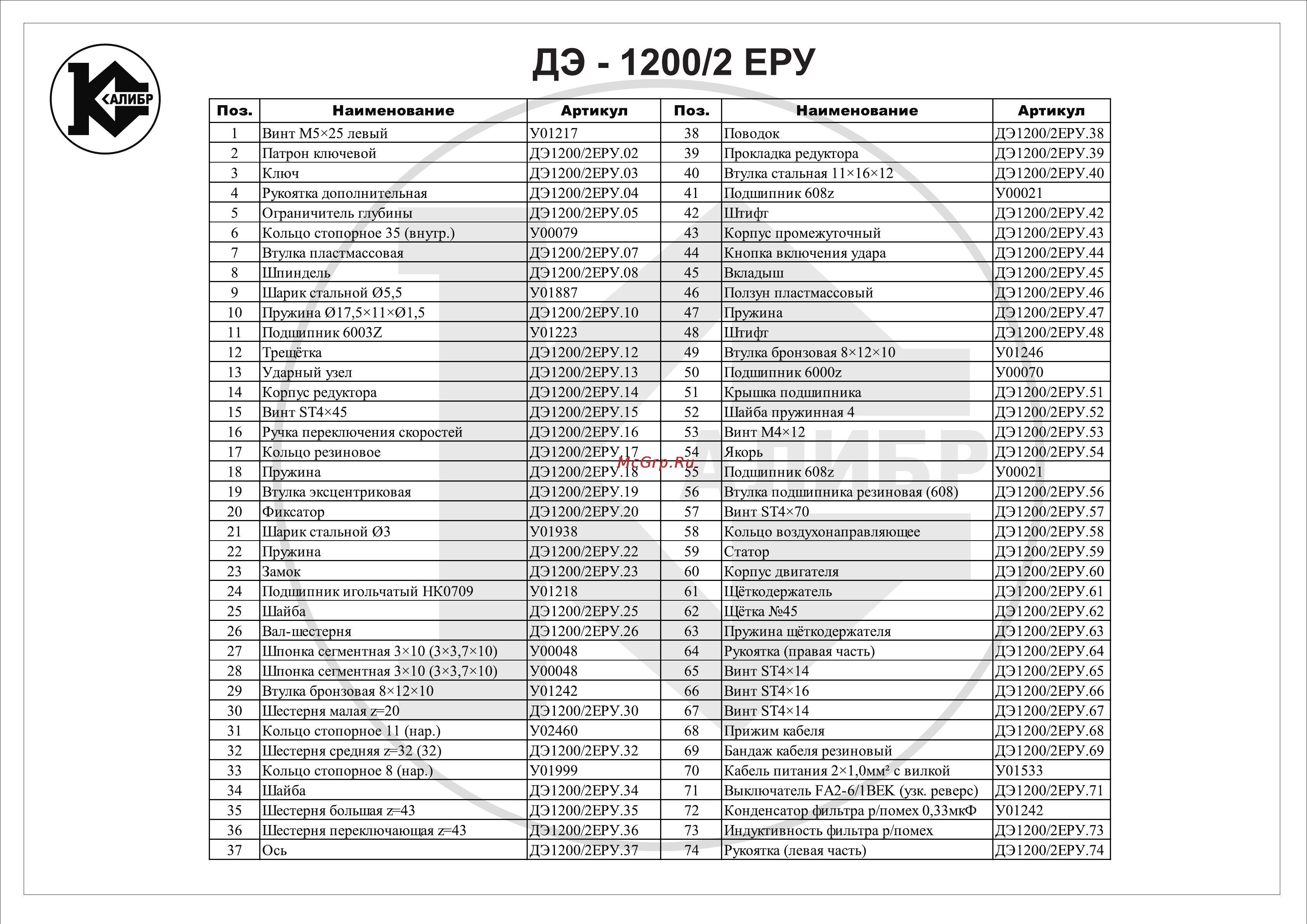 Калибр ДЭ-1200/2ЕРУ [2/2] Страница 2