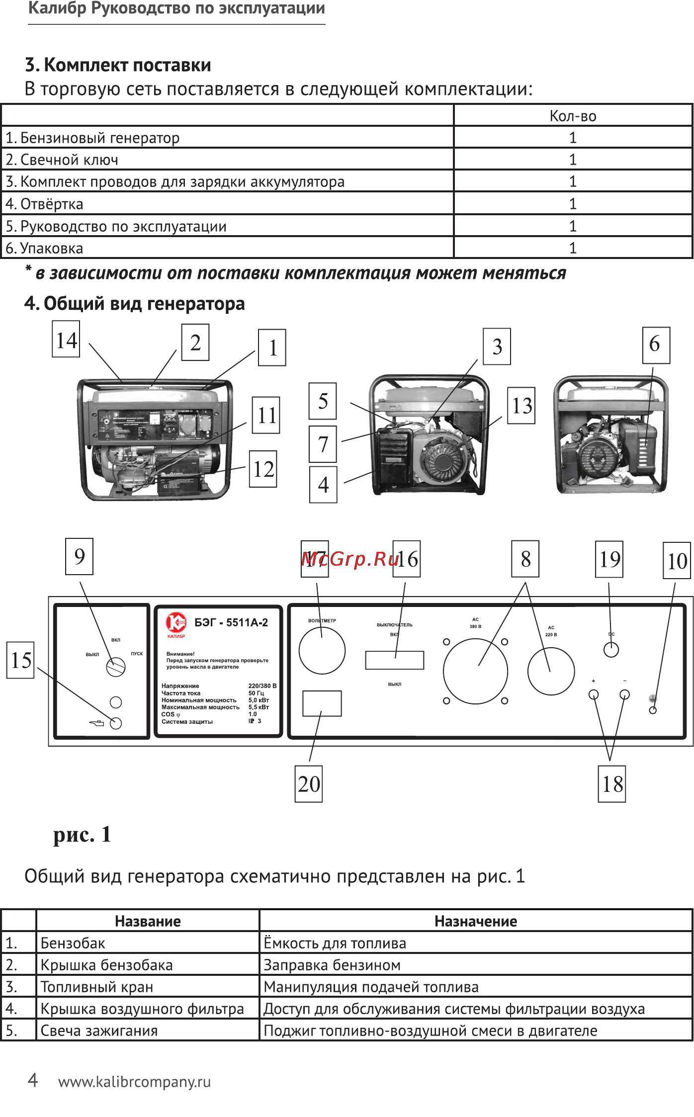 Калибр БЭГ-5511 А-2 Руководство по эксплуатации онлайн [4/23] 122449