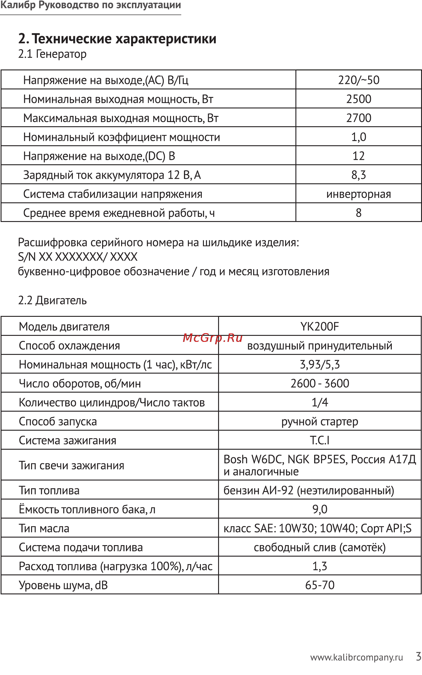 Калибр БЭГ- 2700И [3/23] Технические характеристики