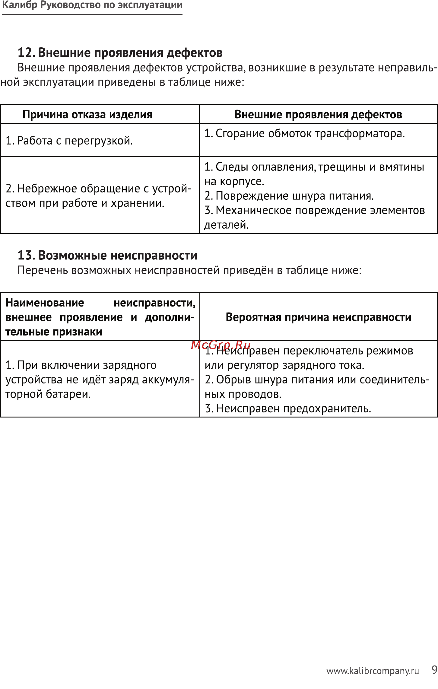 Калибр ЗУ-700 Руководство по эксплуатации онлайн [9/10] 122469