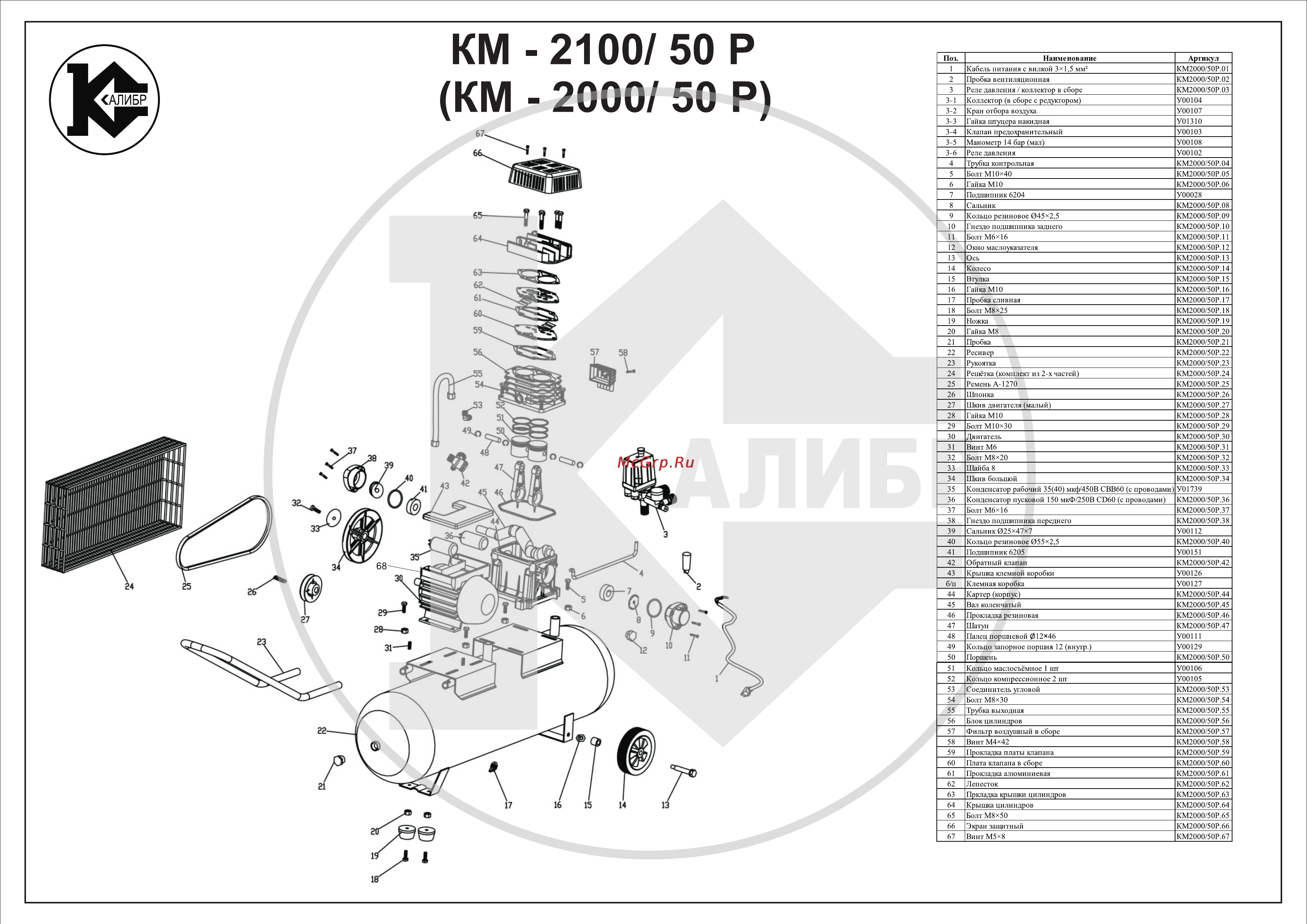 Калибр КМ-2100/ 50Р Сборочный чертёж онлайн