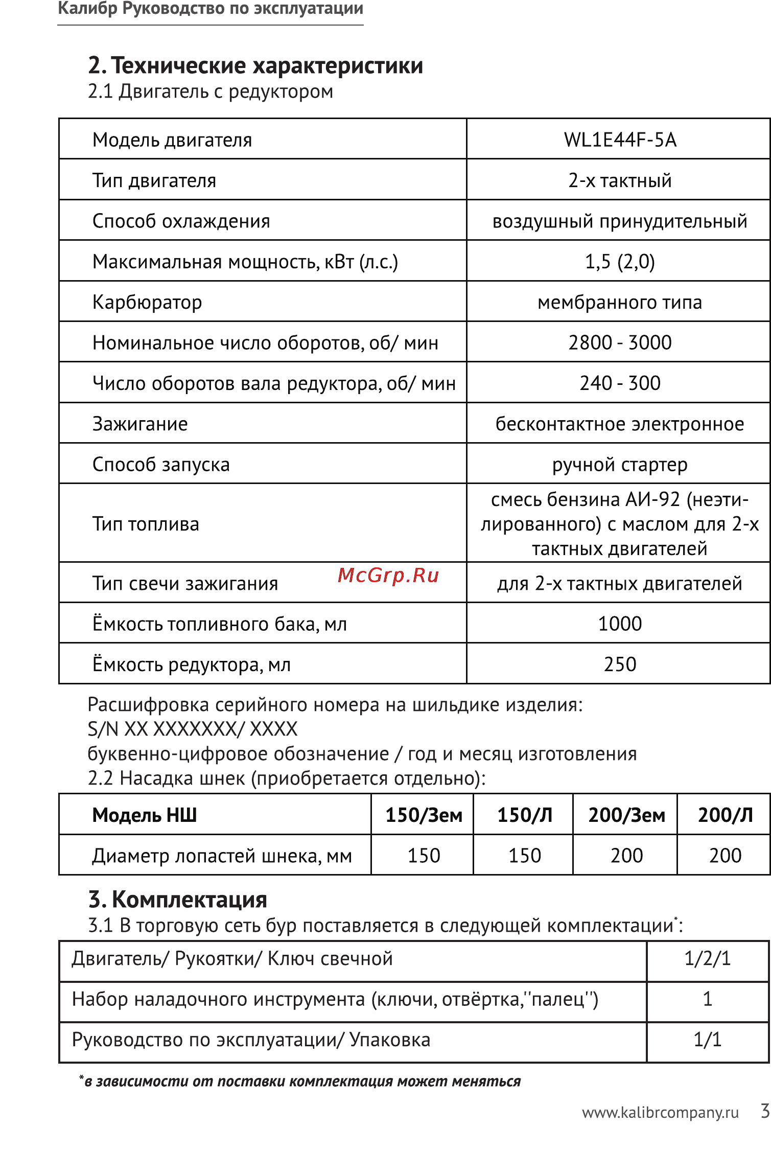 Калибр БС- 1500 [3/16] Технические характеристики