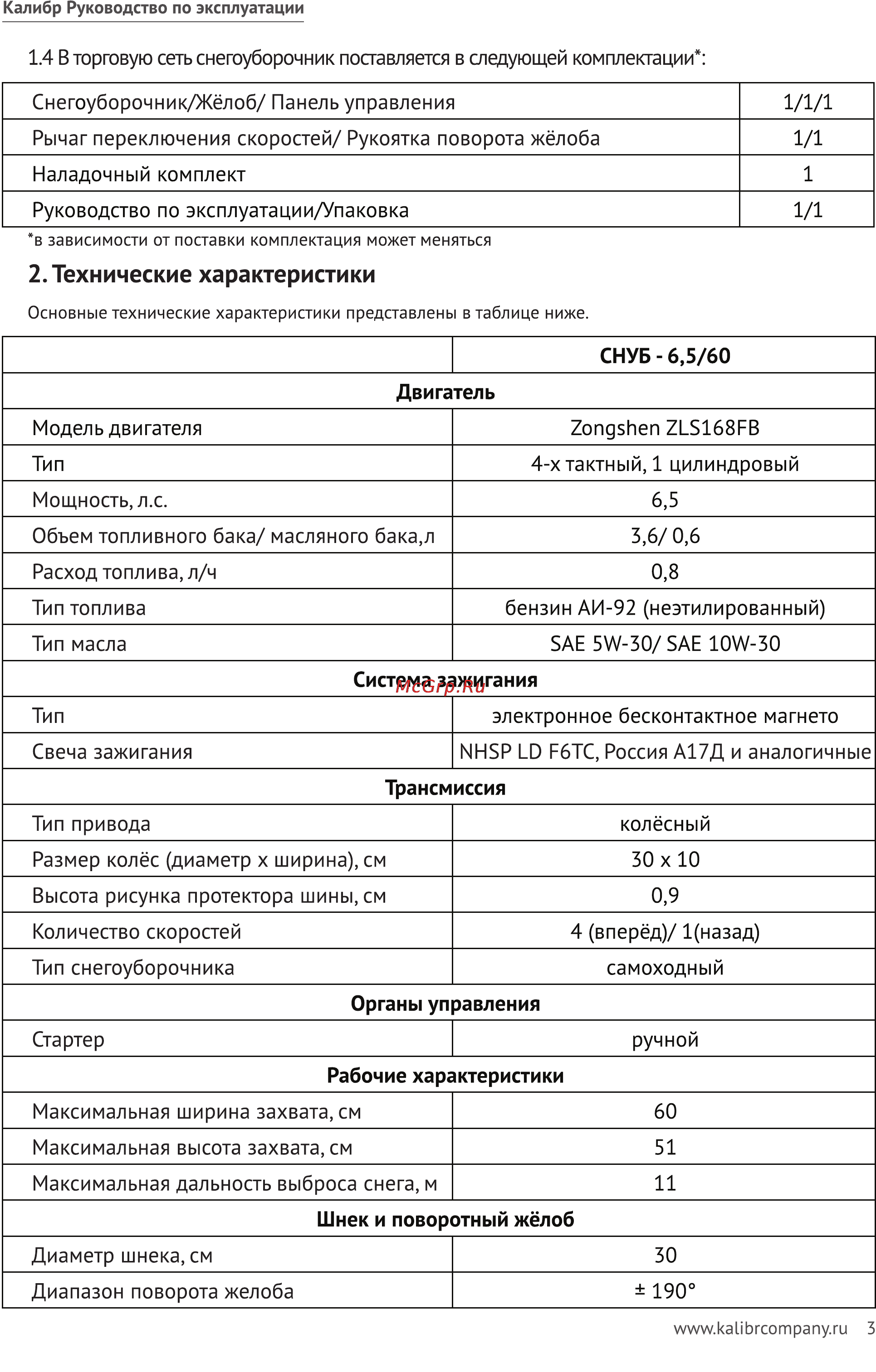 Калибр СНУБ-6,5/60 [3/23] Технические характеристики