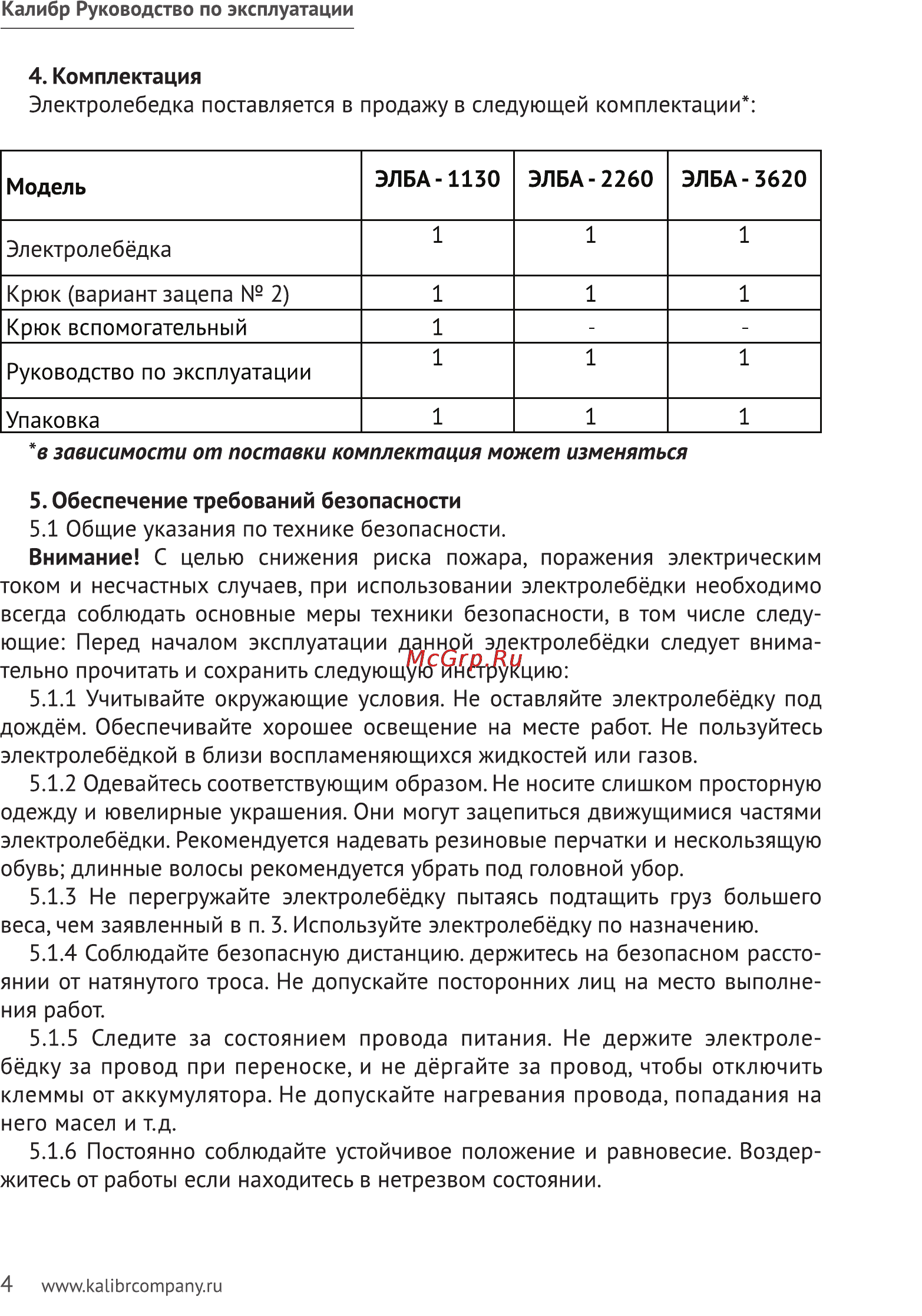 Калибр ЭЛБА-3620 [4/10] Зависимости от поставки комплектация может изменяться