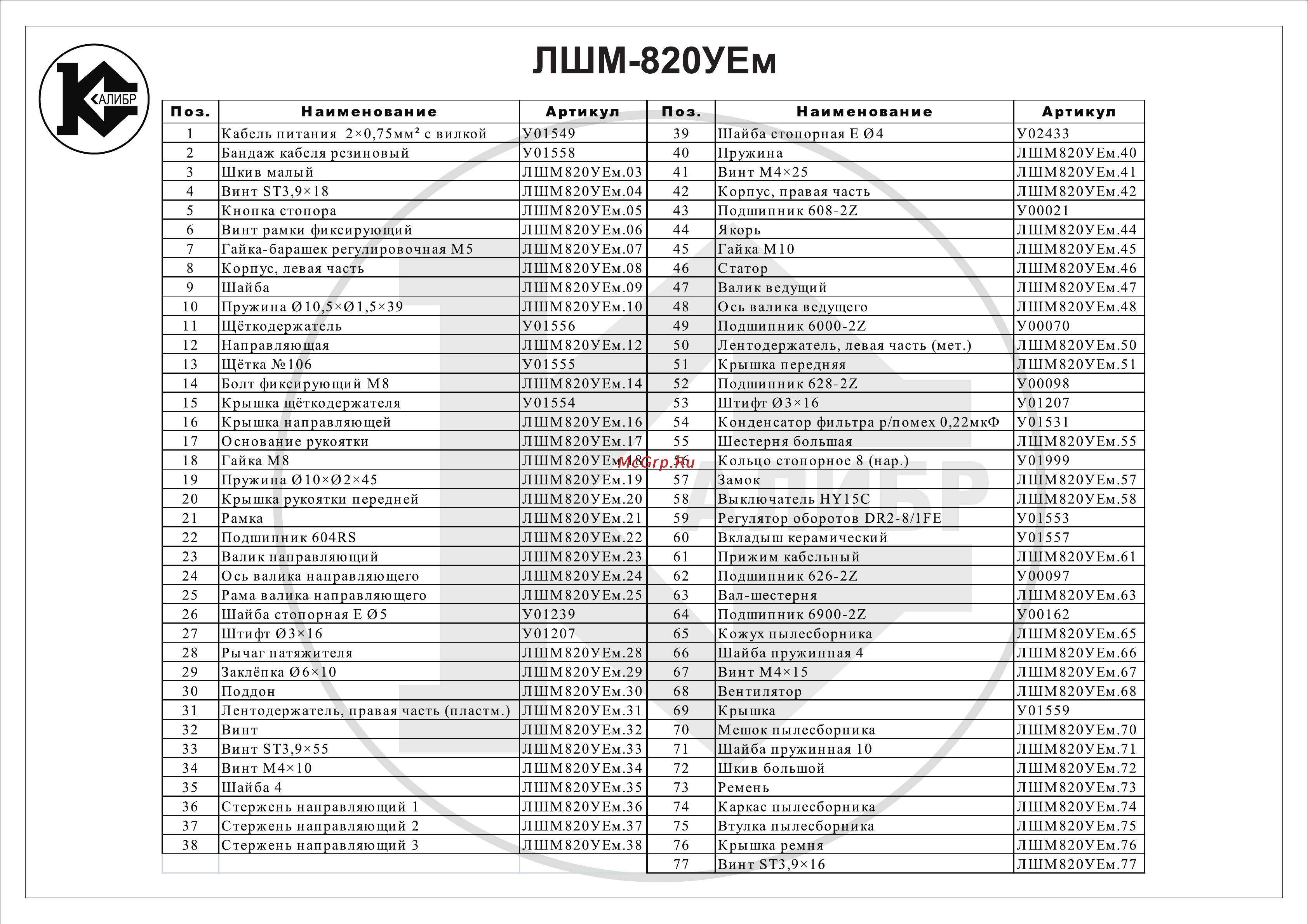 Калибр Мастер ЛШМ-820УЕМ [2/2] Лшм 820уем