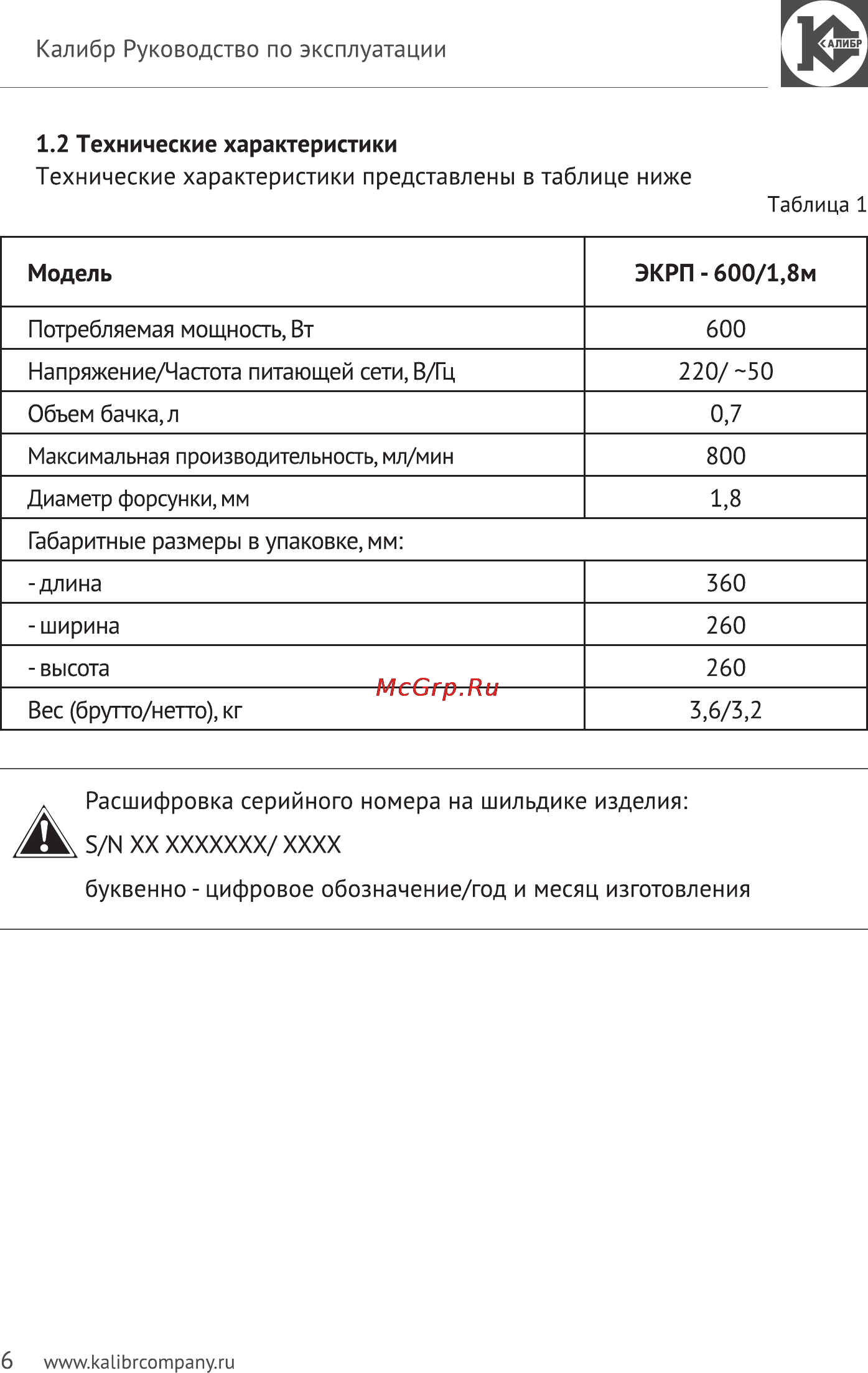 Калибр Мастер ЭКРП-600/1,8М Руководство по эксплуатации онлайн [6/15] 122913