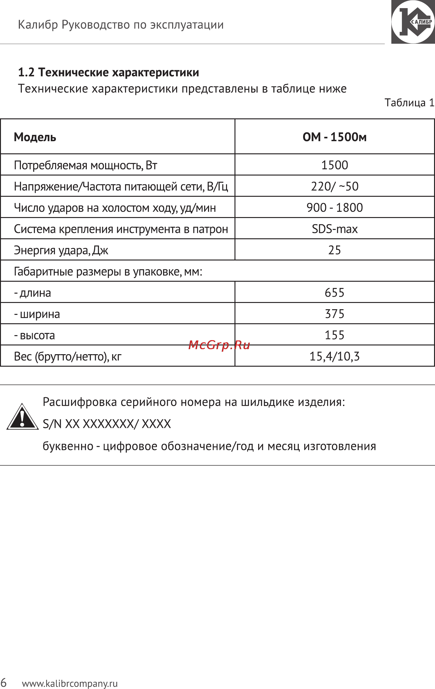 Калибр Мастер ОМ-1500М Руководство по эксплуатации онлайн [6/14] 122972