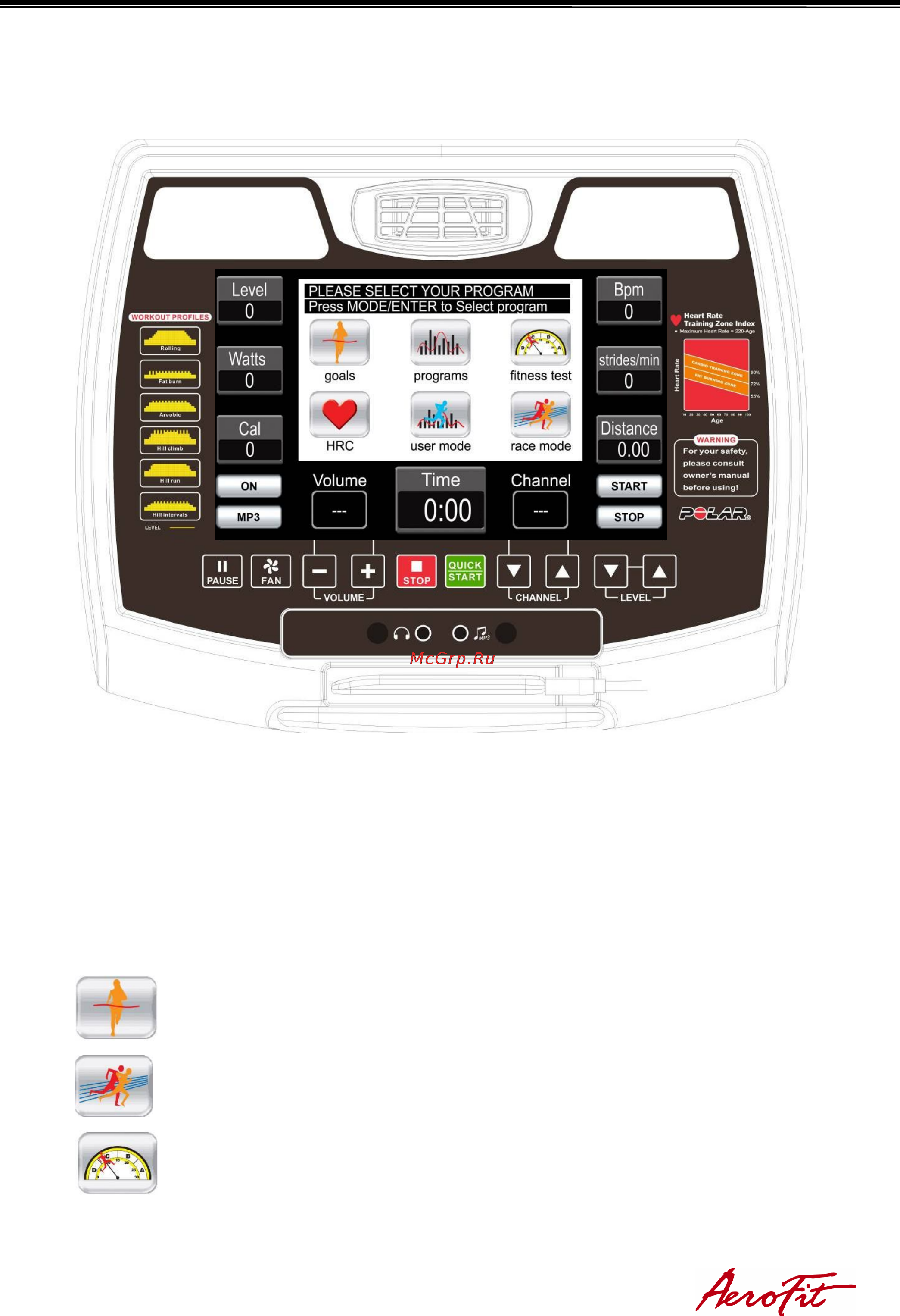 Aerofit 8800E 10LCD [7/34] Инструкция по работе с консолью