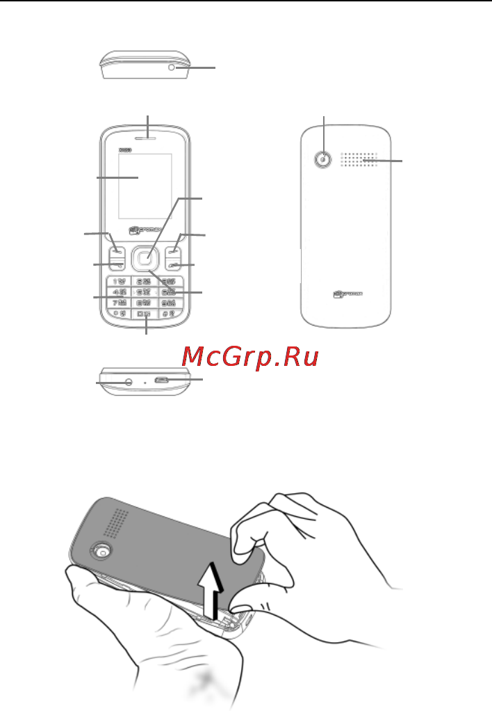 Micromax X1850 JOY [4/21] Выключите телефон снимите заднюю панель и извлеките батарею как показано на следующем рисунке