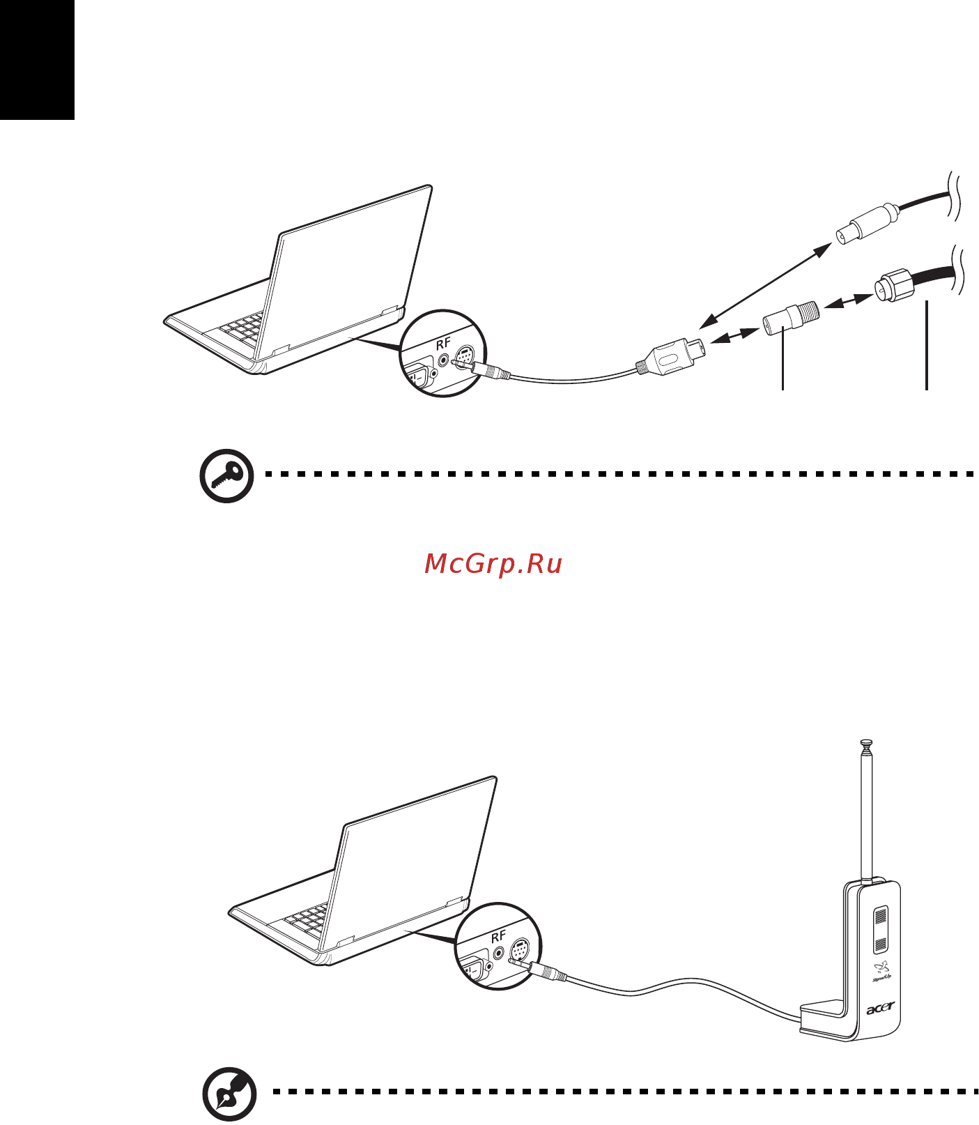 Acer Aspire 5102 WLMi [88/108] Подключение тв кабеля и кабеля av in