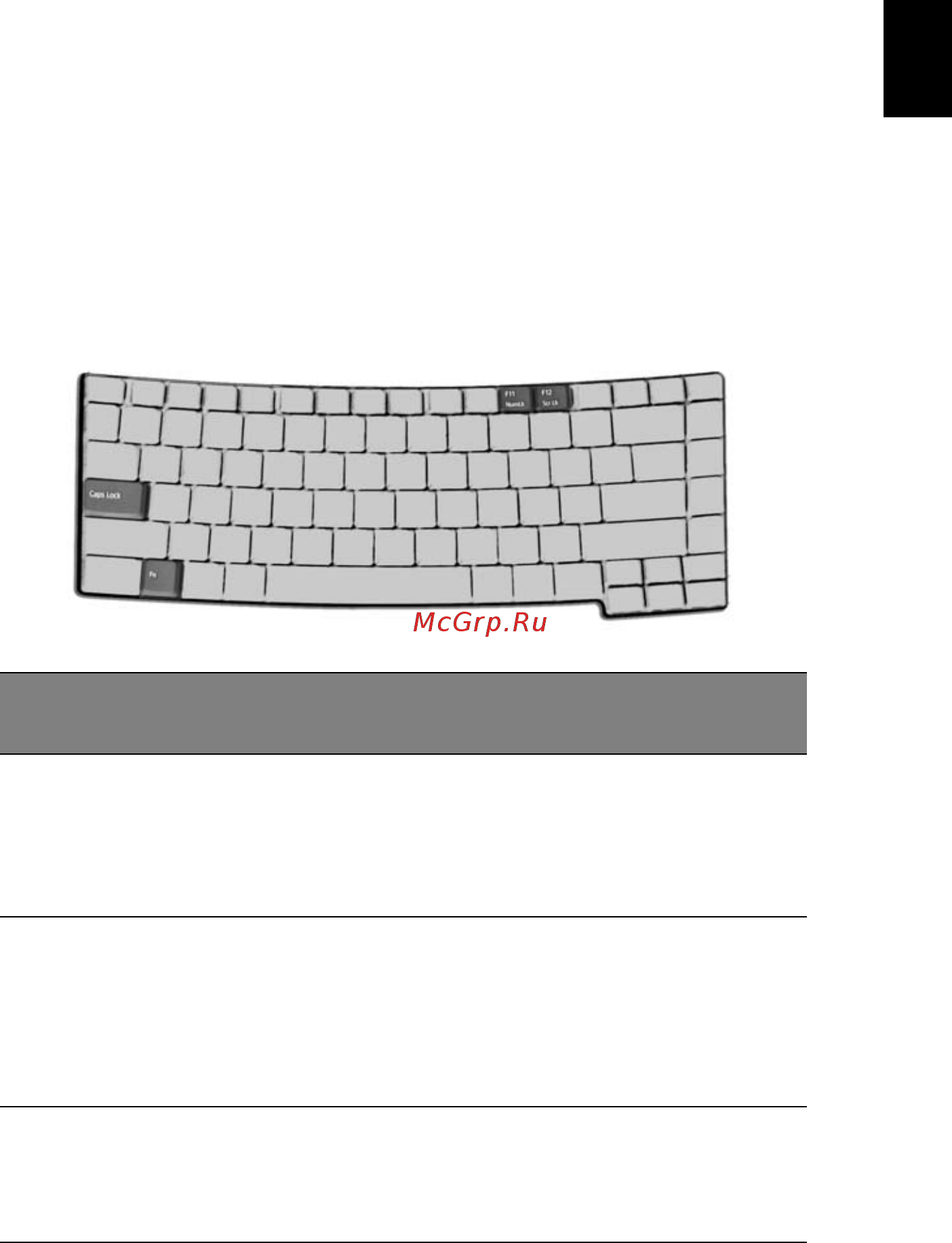 Acer TM 2355 LC [23/92] Клавиатура состоит из нормальной величины клавиш со встроенной малой клавишной панелью отдельных клавиш курсора двух клавиш windows и двенадцати функциональных клавиш