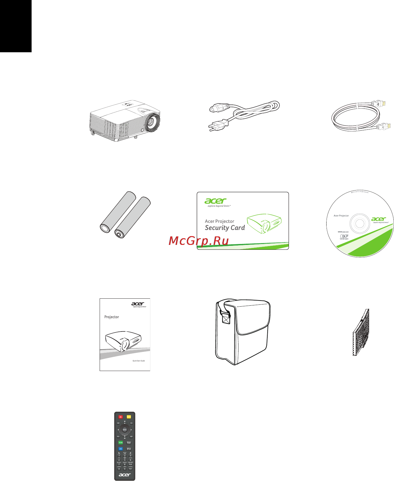 Acer X152H [12/52] Комплектность