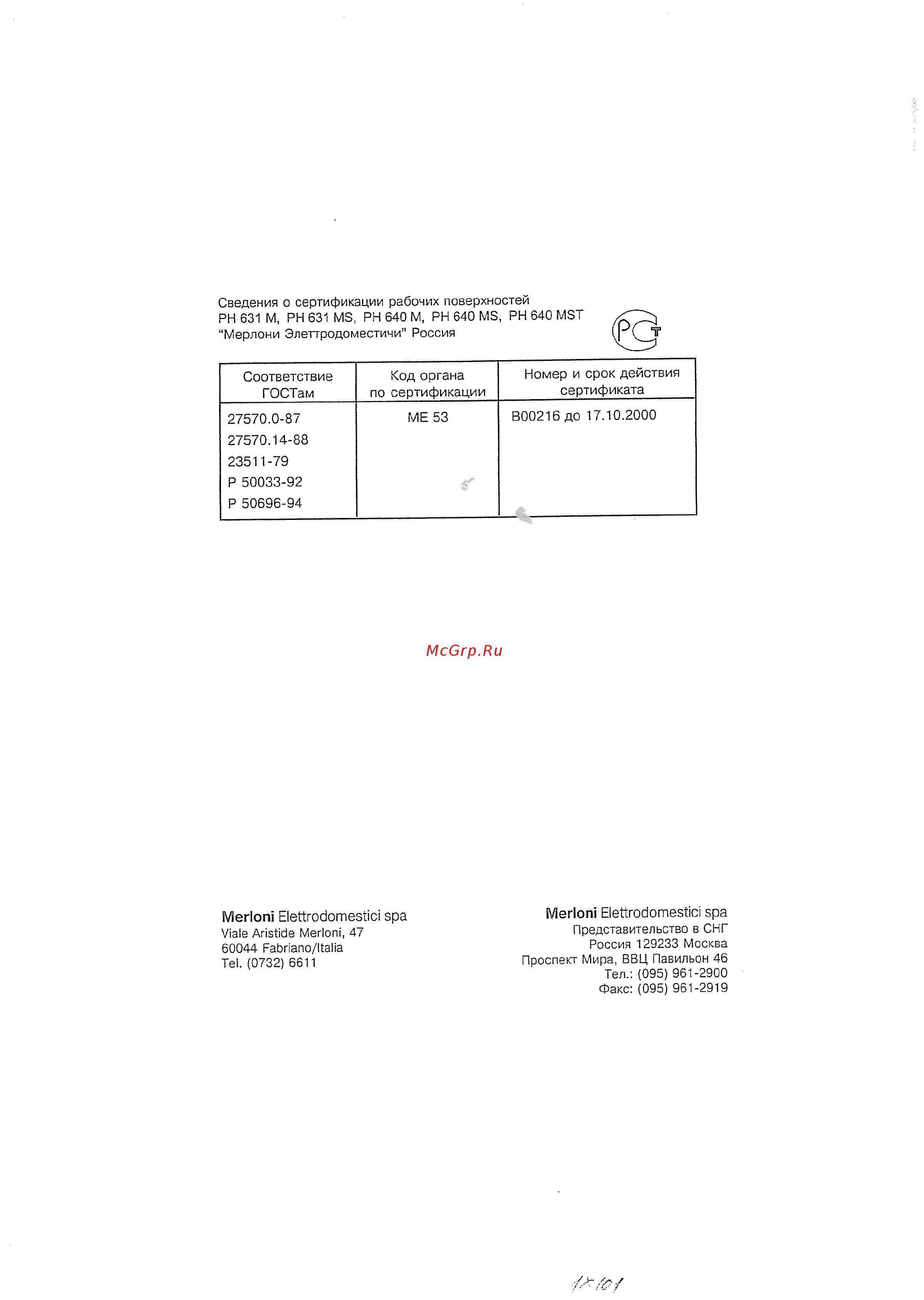 Ariston PH640 M GH [22/22] Elettrodomestici spa