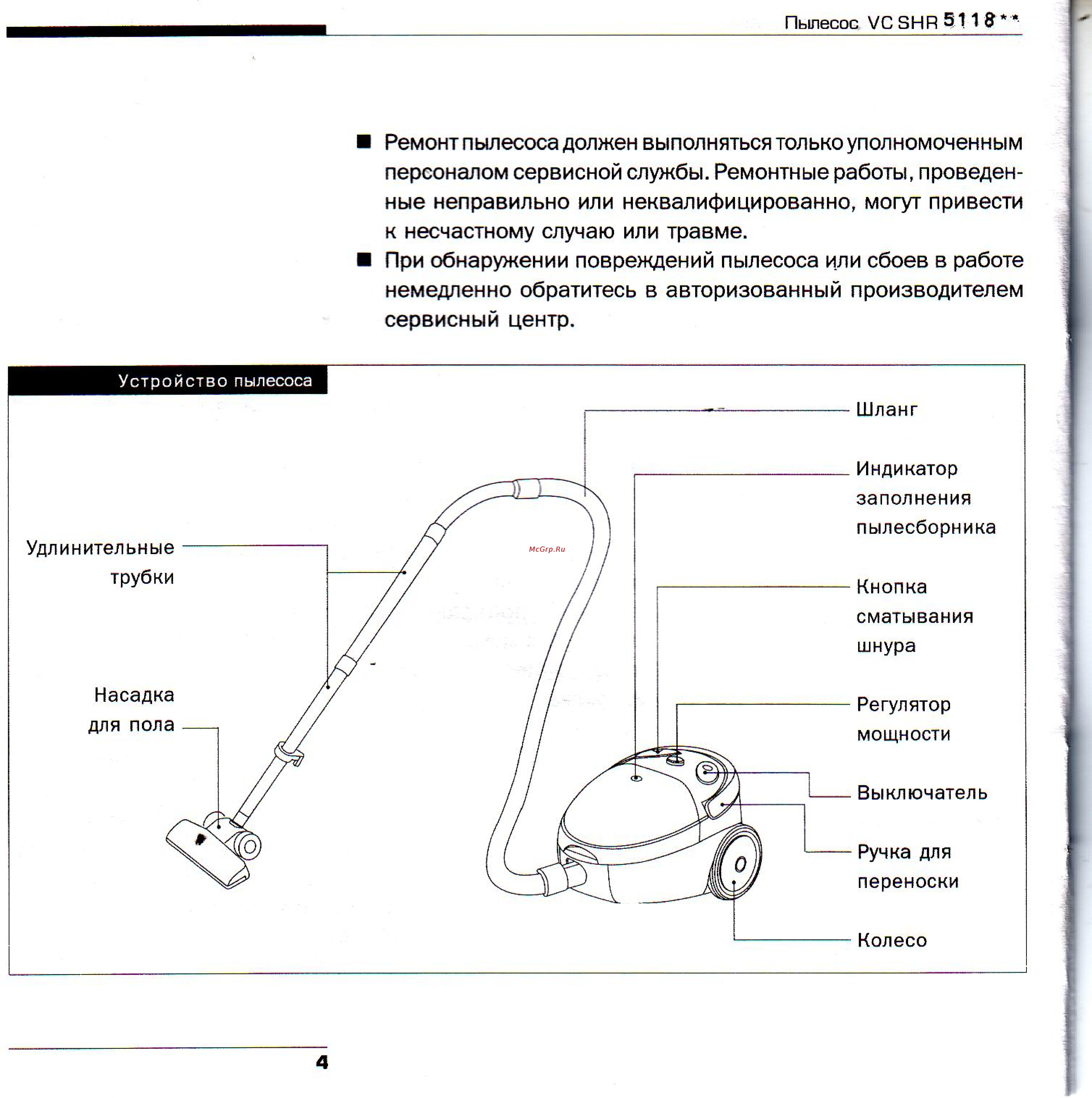 Bork VC SHR 5118 Bl Инструкция по эксплуатации онлайн [4/9] 125516