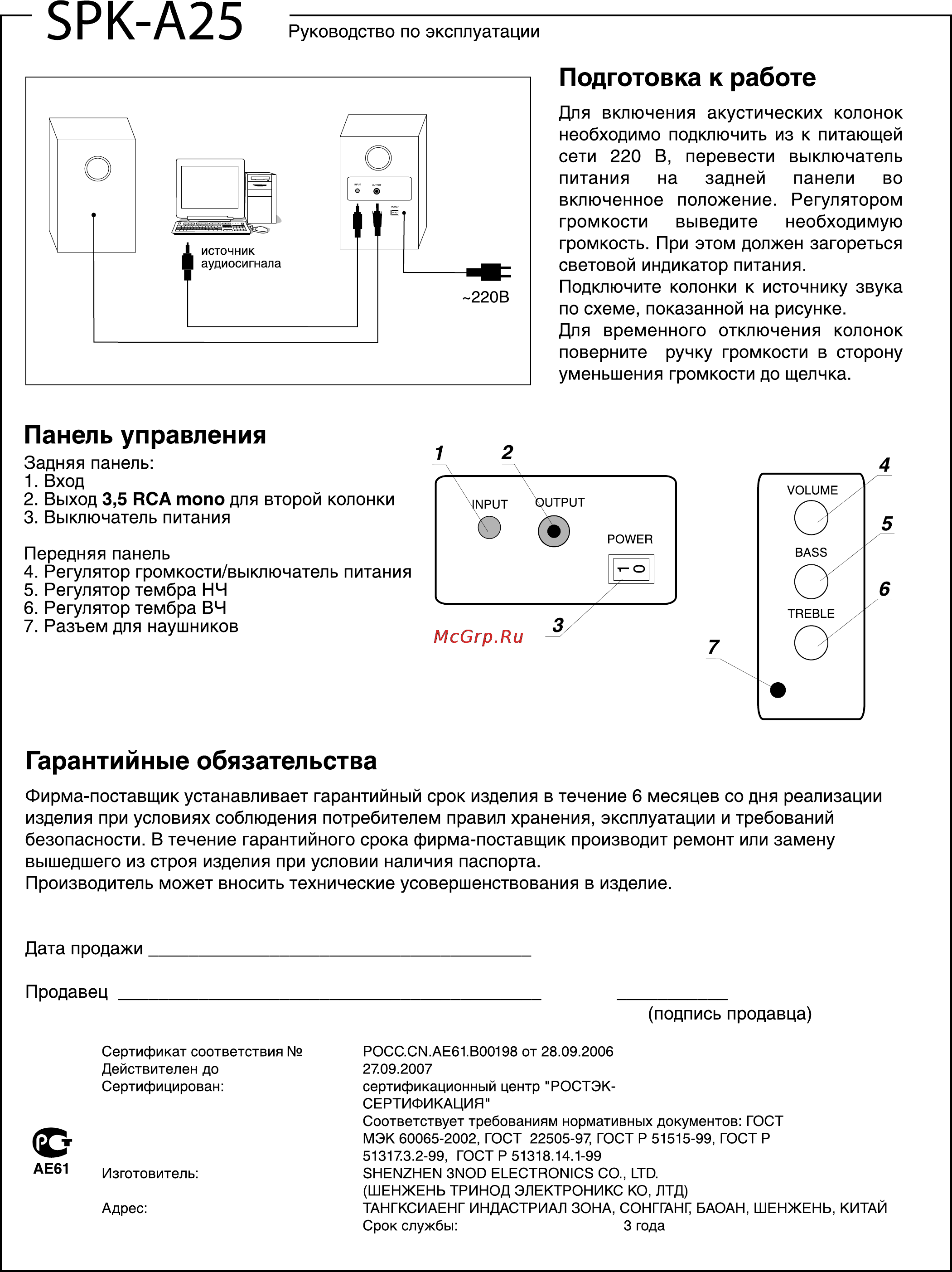 Defender SPK A25 [2/2] Панель управления