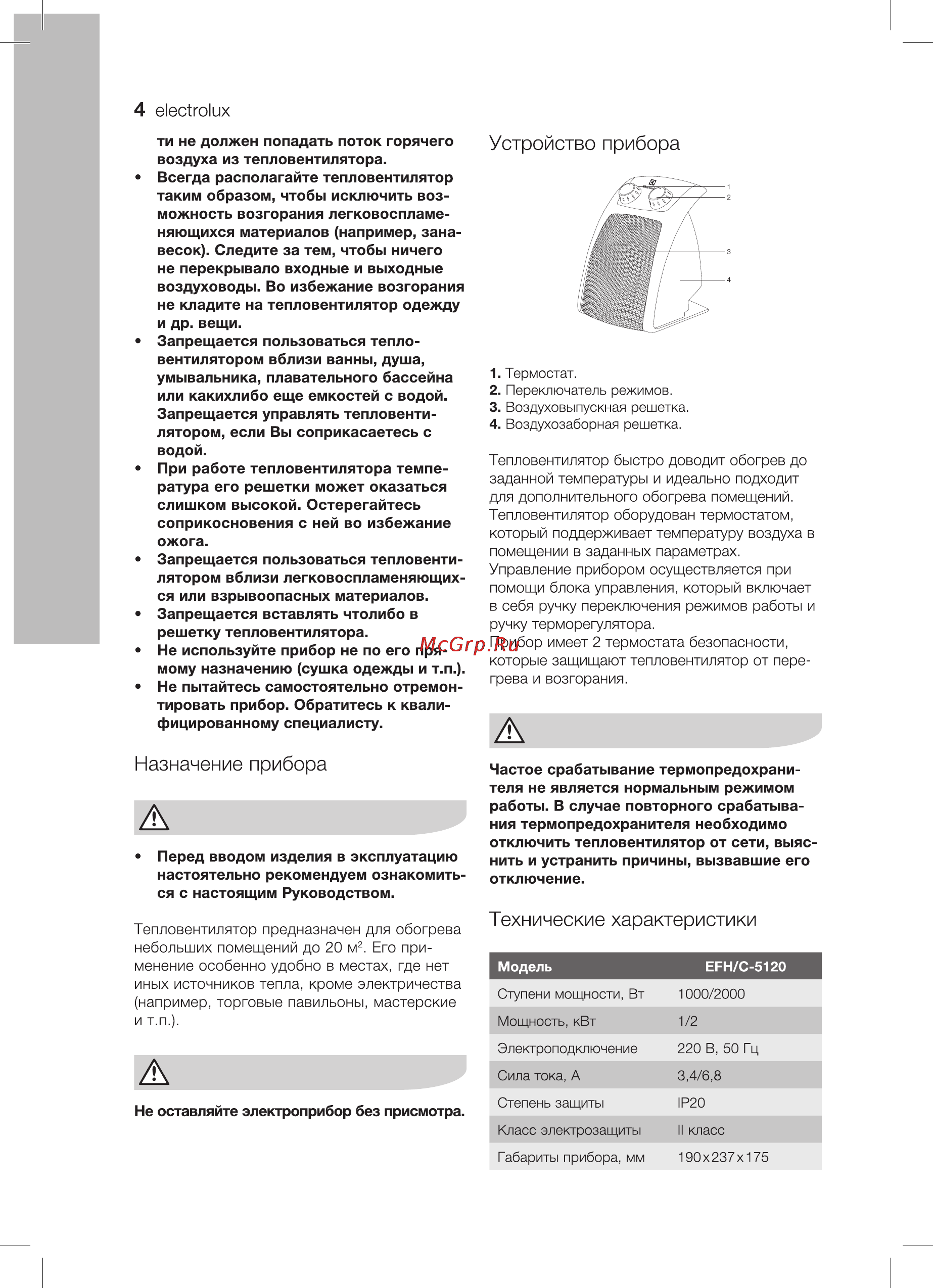 Electrolux EFH/C-5120 [4/16] Устройство прибора