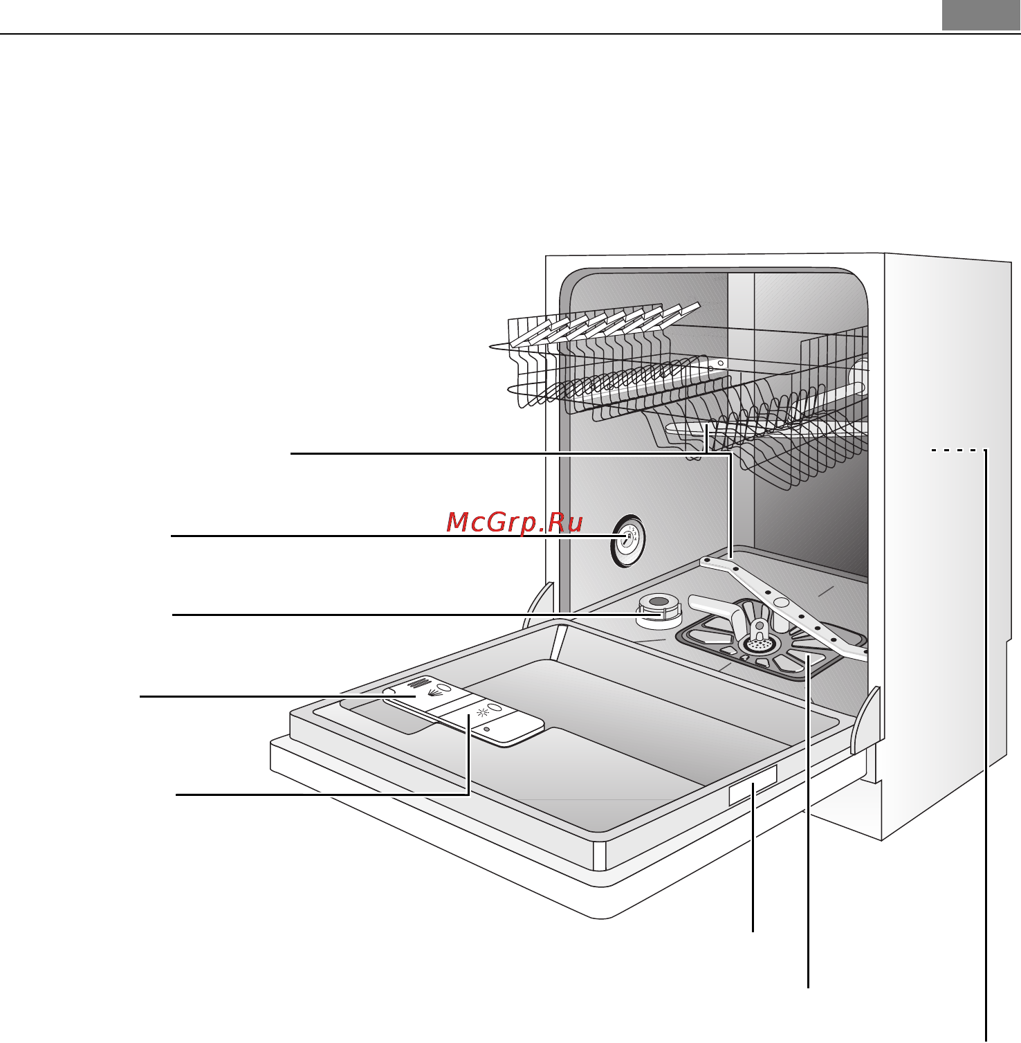 AEG F 88080 IM [7/55] Подсветки которая включается и выключается при открывании и закрывании дверцы внутреннее освещение посудомоечной машины обеспечивается лампой класса 1 по стандарту еы 60825_1 1994 а1 2002 а2 2001 если необходимо заменить эту лампочку обращайтесь в местный сервисный центр