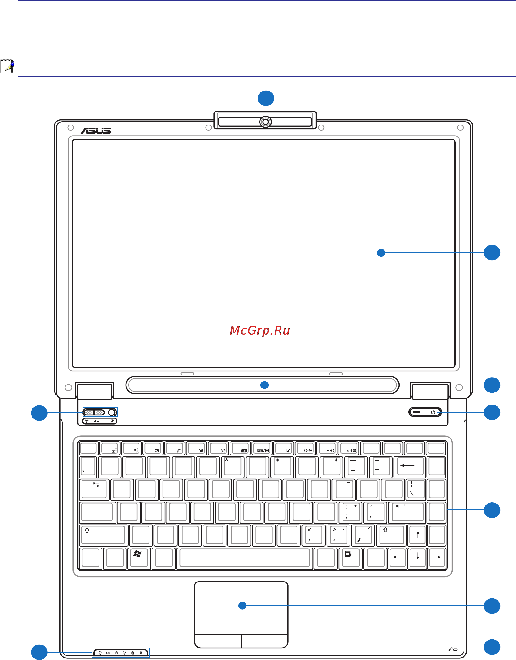 Asus W7J T7200 [12/82] Верхняя сторона