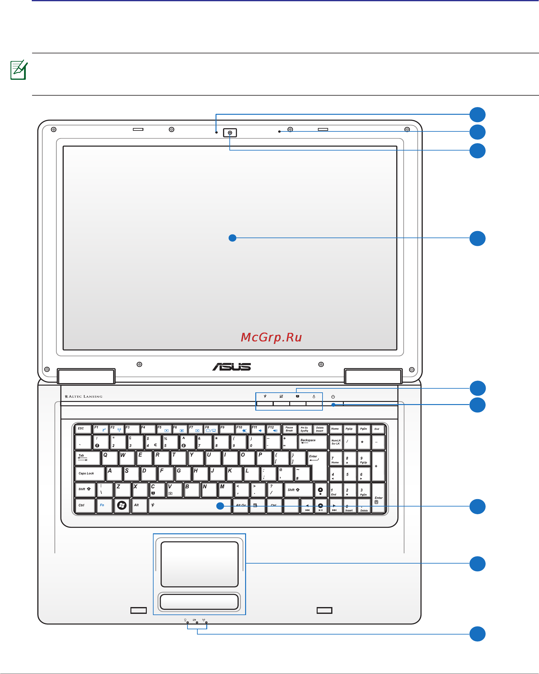 Asus PRO76SL T4200 [12/85] Верхняя сторона
