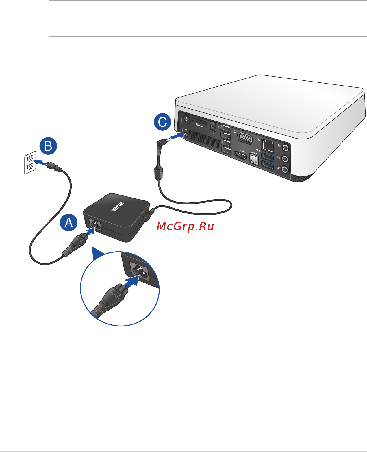Asus VivoPC VM40B-S081M 90MS0011-M01440 [14/42] Подключите к устройству блок питания