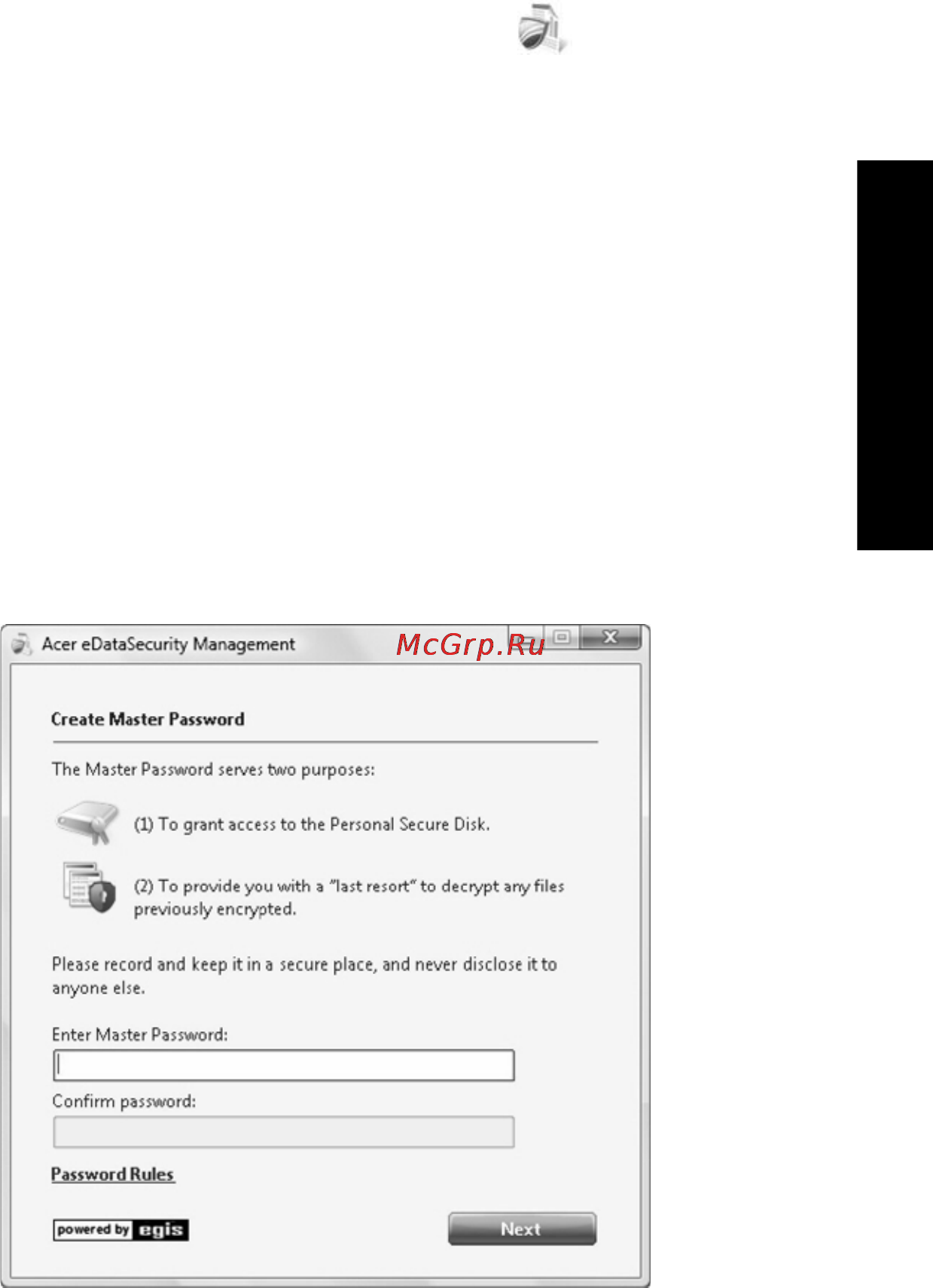 Acer AS6530G-703G32Mi [31/104] Acer edatasecurity management только для определенных моделей