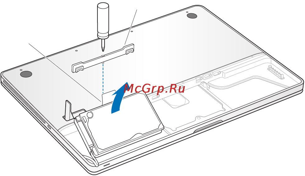 Apple MB471RS/A [41/88] Найдите держатель на верхней поверхности диска крестообразной отверткой ослабьте невыпадающий винт который фиксирует держатель