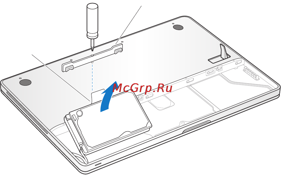 Apple MB467RS/A [39/84] Найдите держатель на верхней поверхности диска крестообразной отверткой ослабьте невыпадающий винт который фиксирует держатель