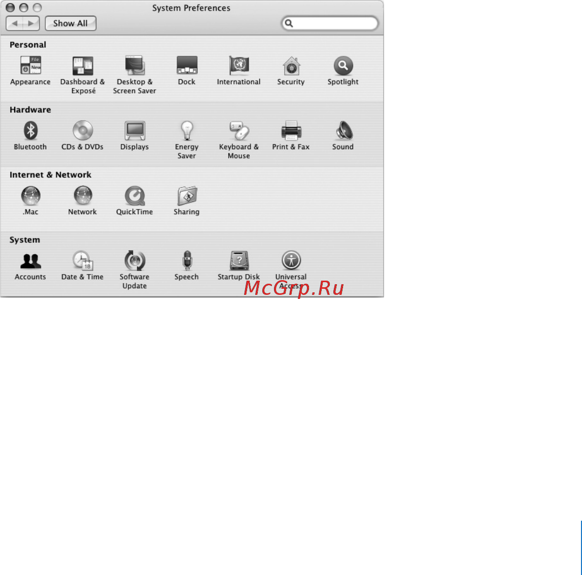 Apple MacBookPro 17\'\' MA611 [45/140] Настройка вашего рабочего стола и установок пользователя