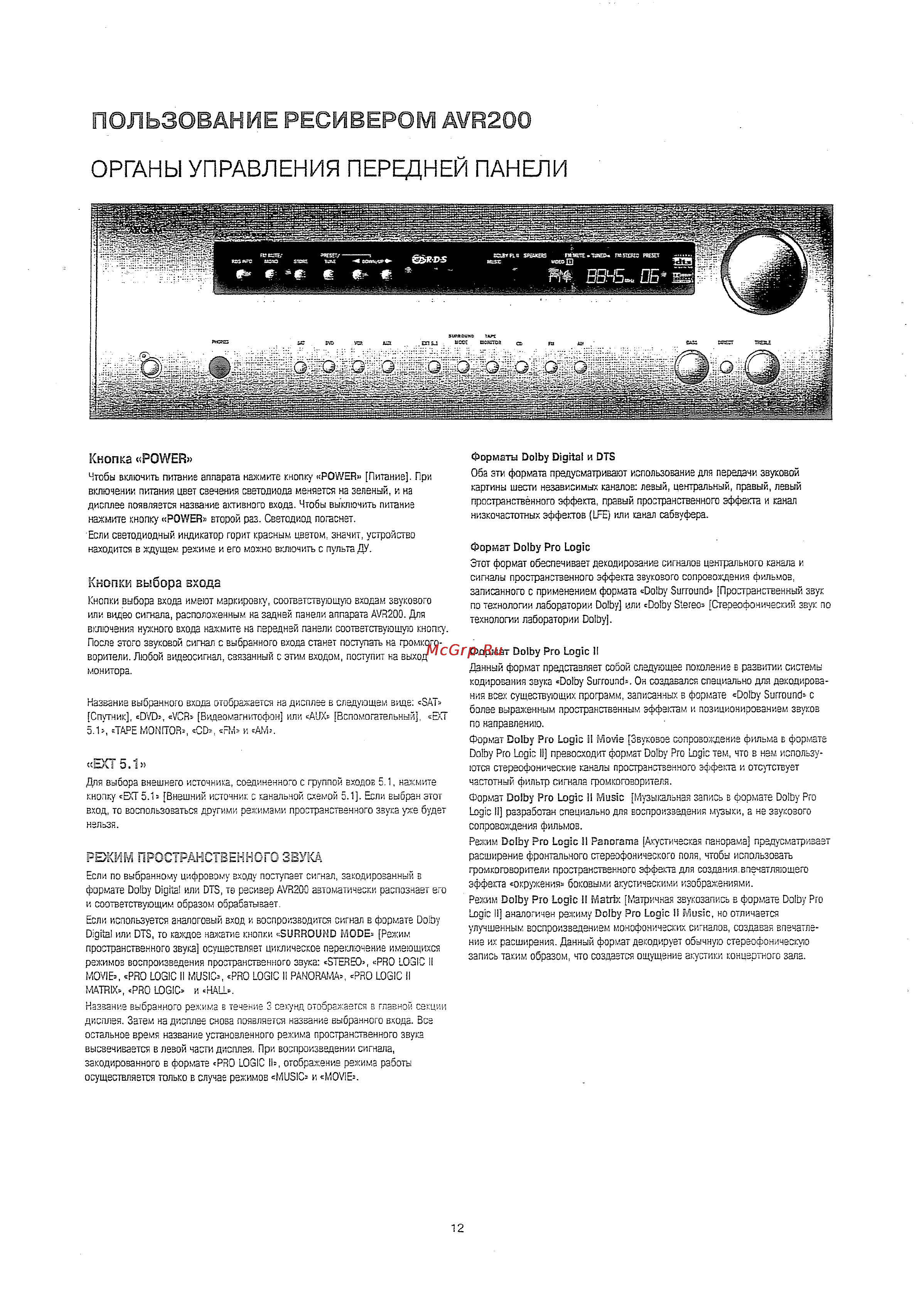 Arcam Diva AVR200 B [12/18] Органы управления передней панели