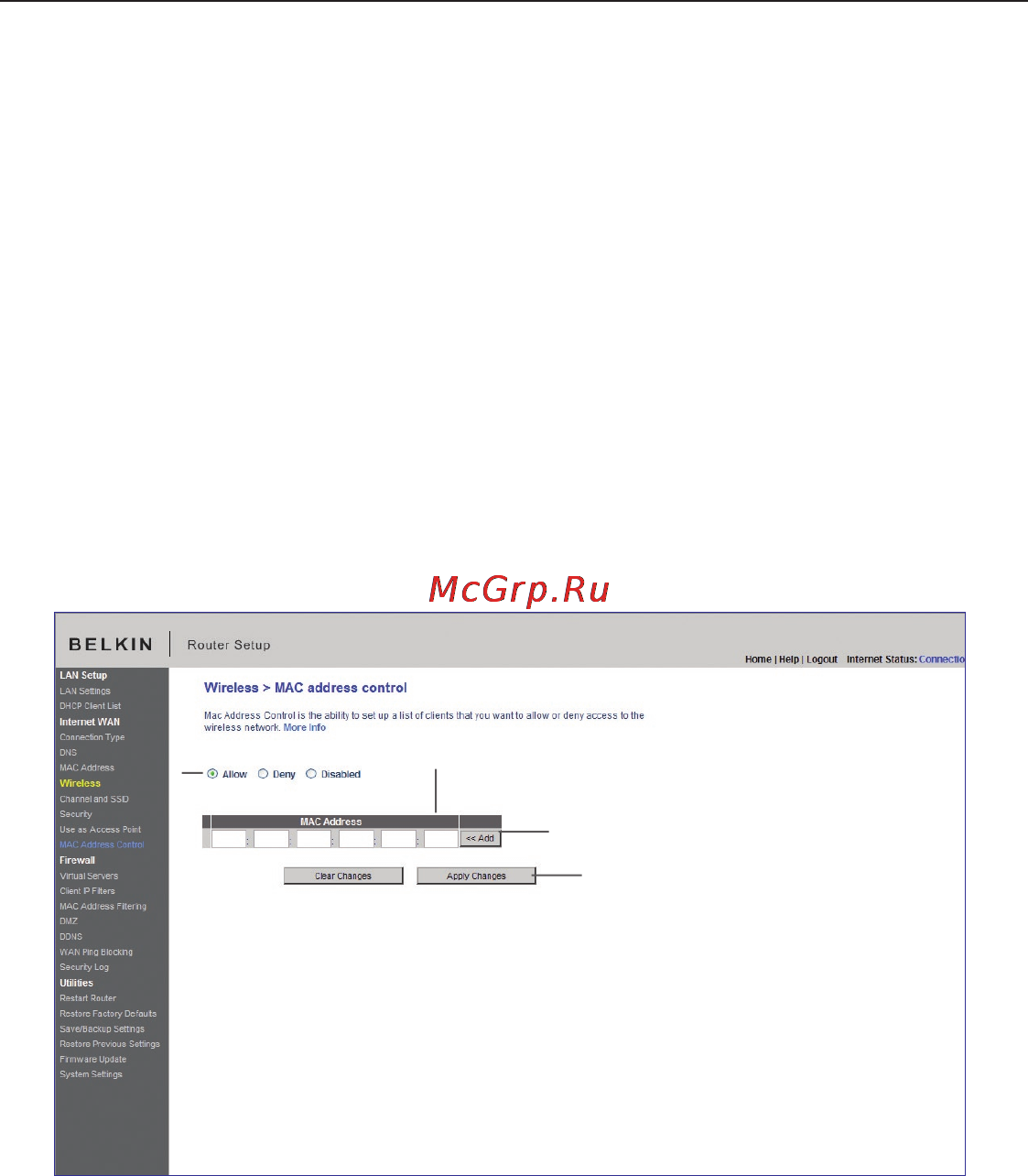 Belkin D8633yy4A [58/101] Использование расширенного пользовательского web интерфейса