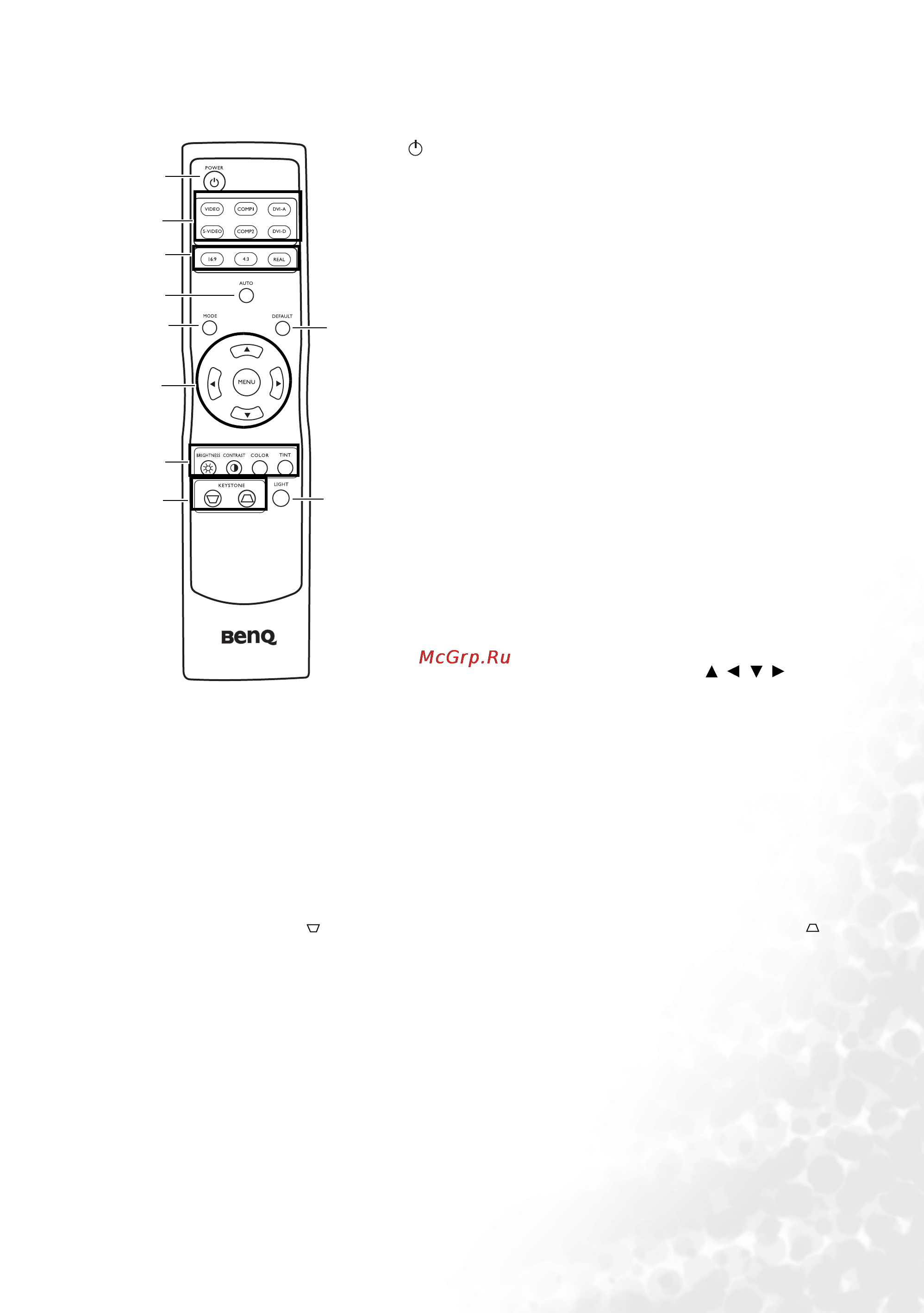 Benq W100 [11/48] Пульт ду