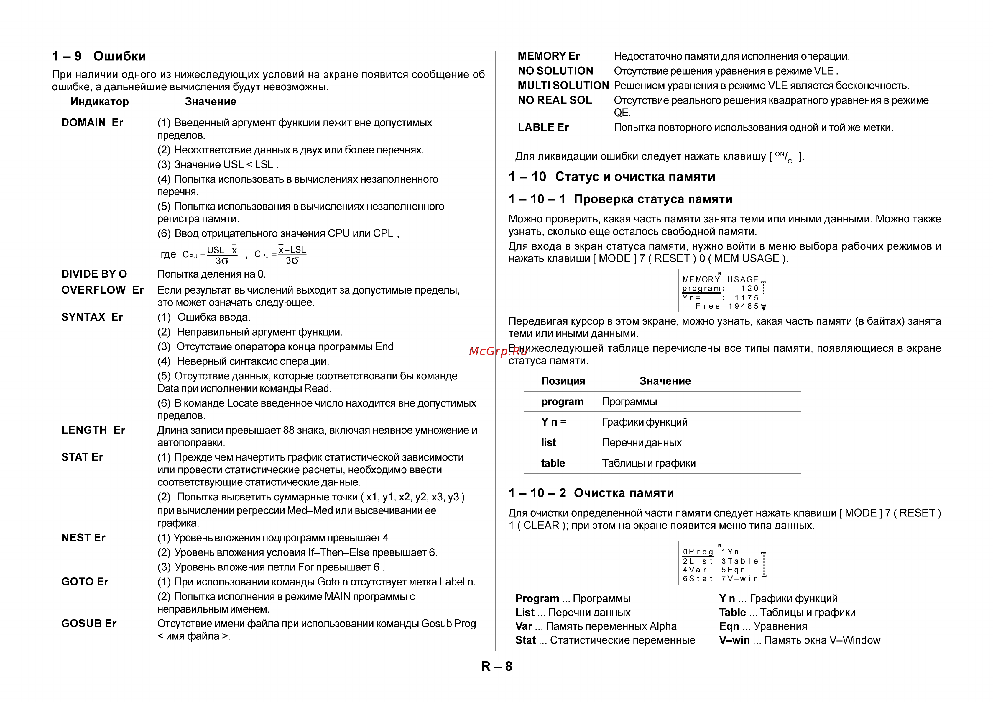 Citizen SRP-G400 [8/66] 10 1 проверка статуса памяти
