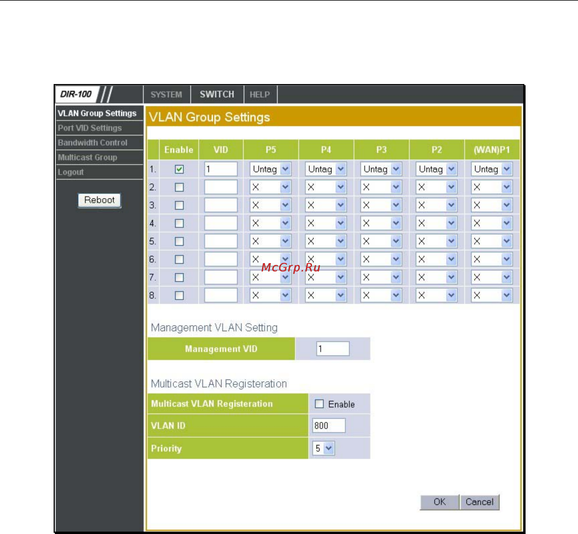 D-Link DIR-100RU [21/27] Vlan group settings настройки vlan