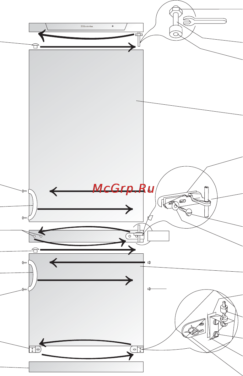 Electrolux ERB3798 [7/14] Размораживание холодильника 7 перевешивание дверей