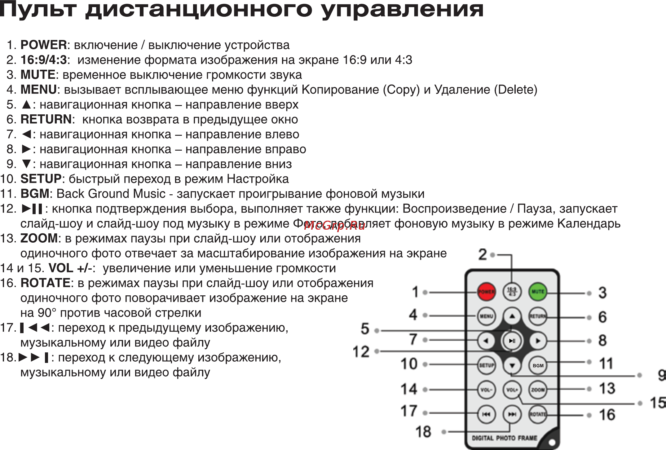 Digma PF-790 Metallic [6/20] Пульт дистанционного управления