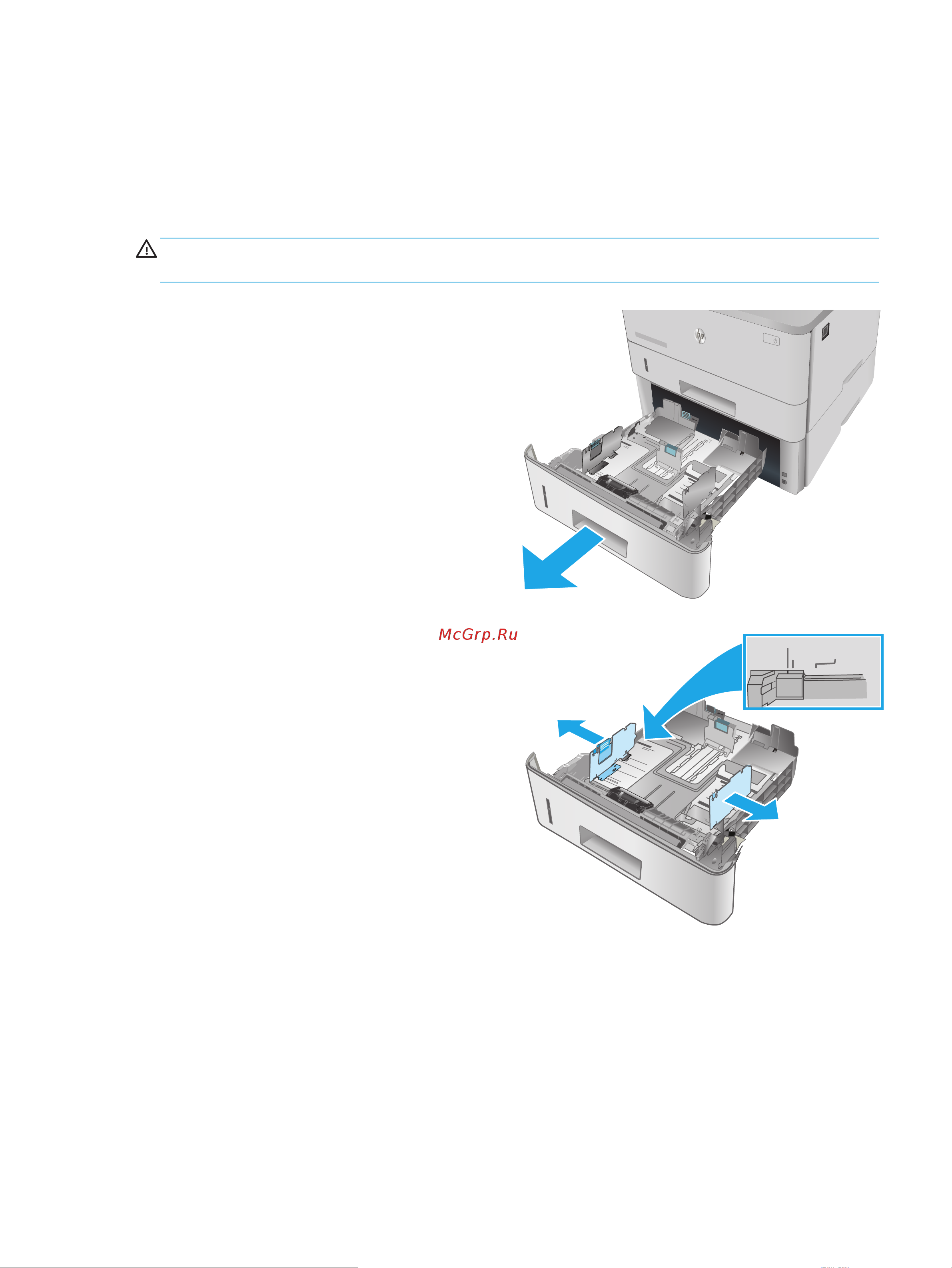 HP LaserJet Pro M402dn [31/126] Предупреждение не печатайте на конвертах этикетках или бумаге неподдерживаемых форматов из лотка 3 печать на таких типах бумаги выполняется только при подаче из лотка 1