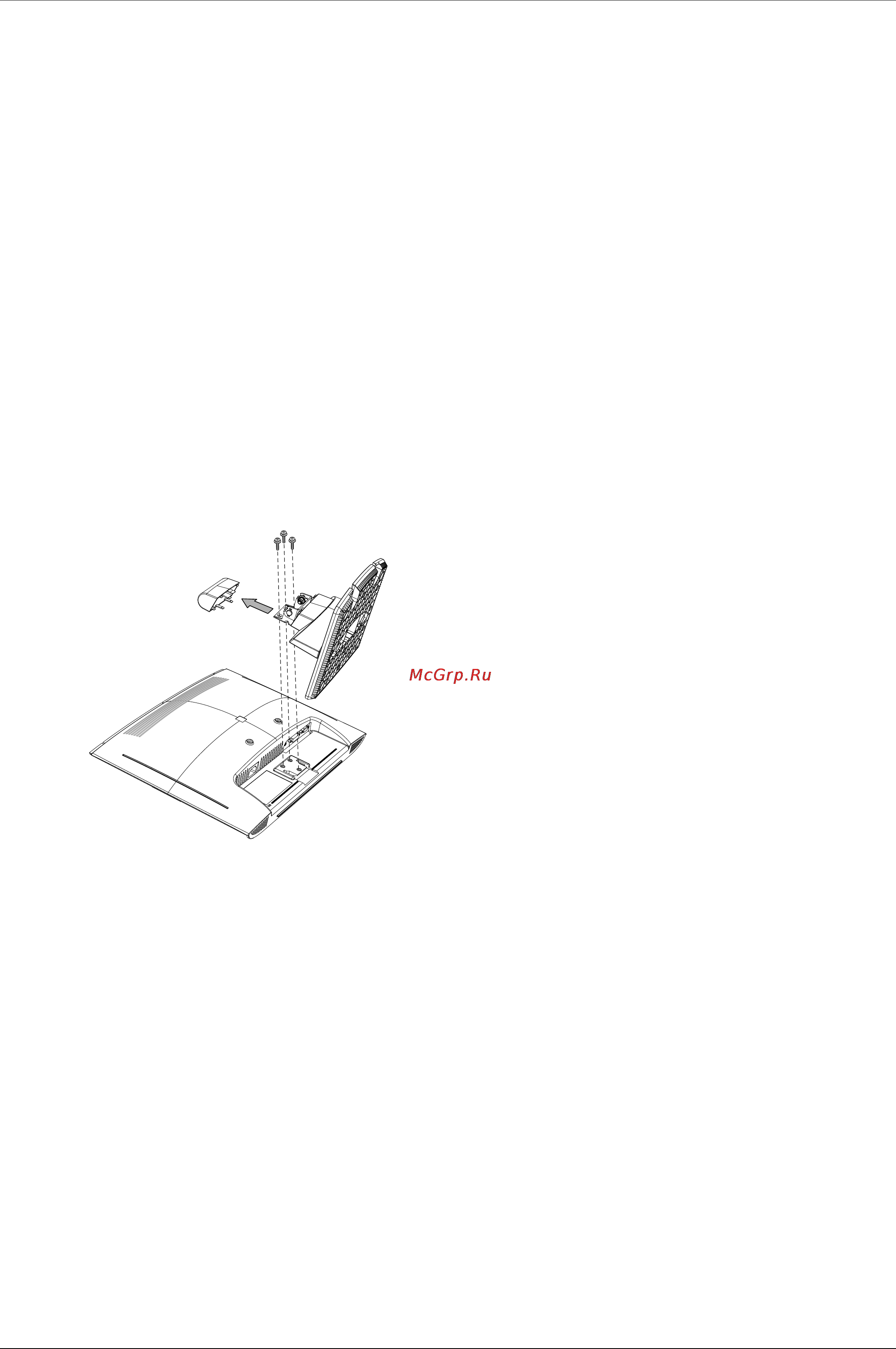 HP w2216 [16/60] Повторная установка настольного пьедестала и основания для монитора