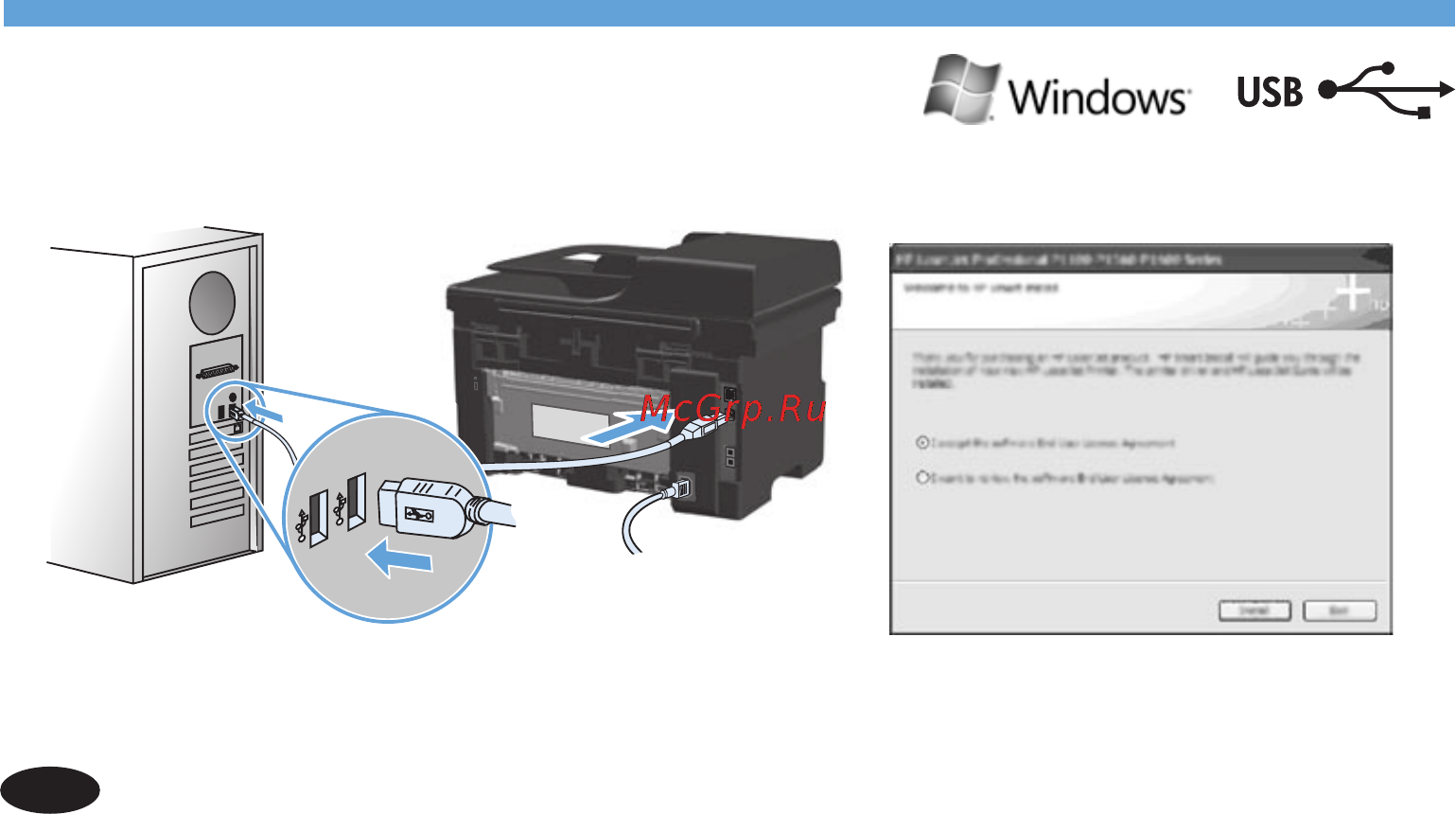 HP LaserJet Pro M1212nf CE841A.ACB [16/32] Дотримуйтесь вказівок на екрані якщо потрібно вибрати тип під єднання виберіть параметр configure to print using us