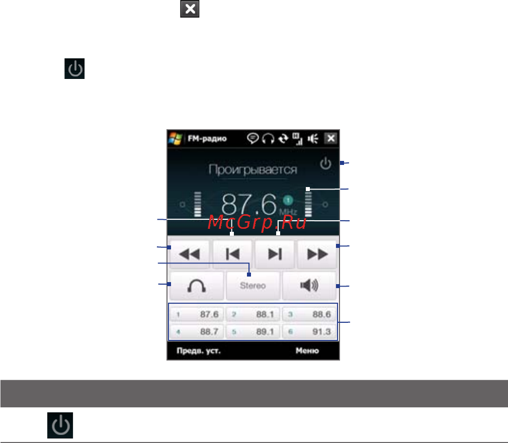 HTC P3700 TOUCH [218/304] Работа с программой fm радио