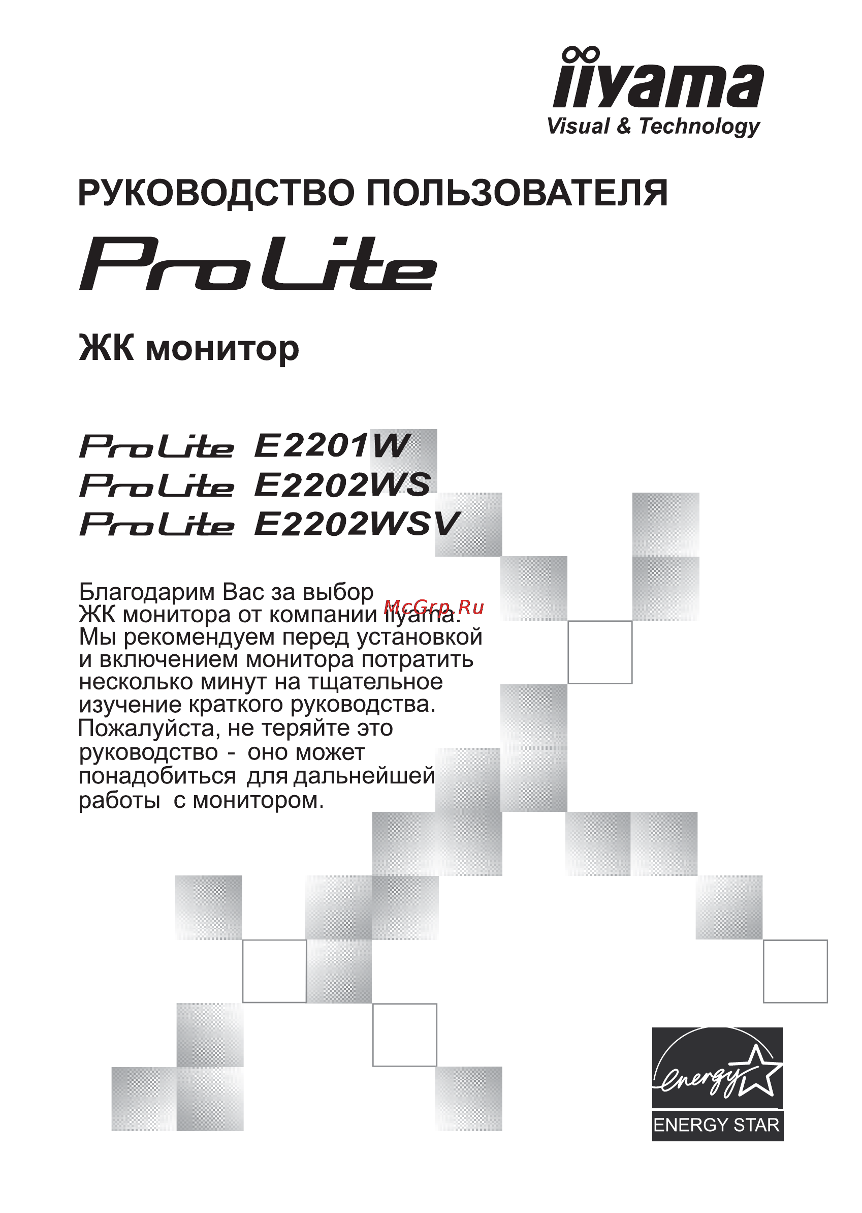 Iiyama E2201W-B1 Инструкция по эксплуатации онлайн