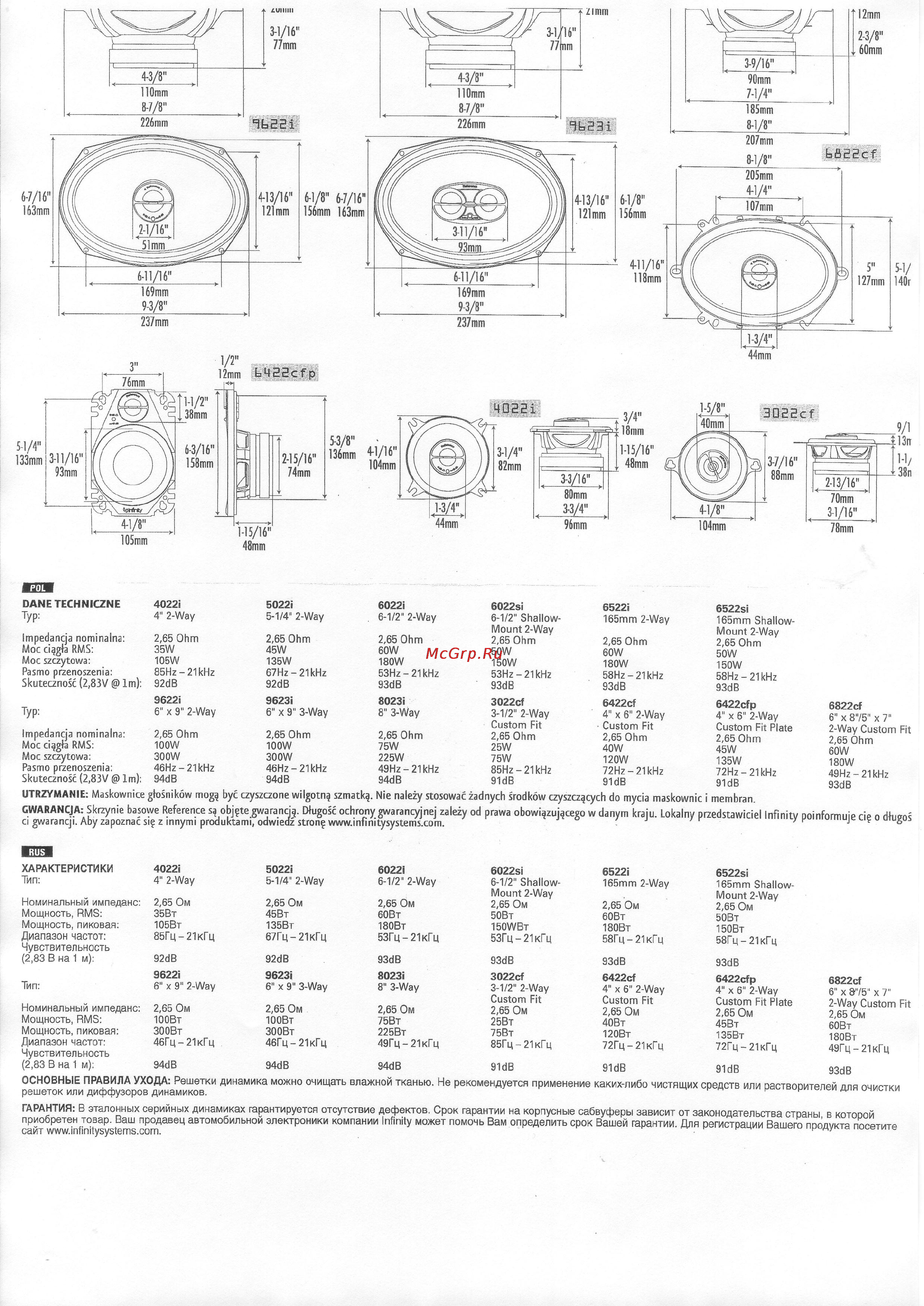 Infinity REF 6522i Инструкция по эксплуатации онлайн