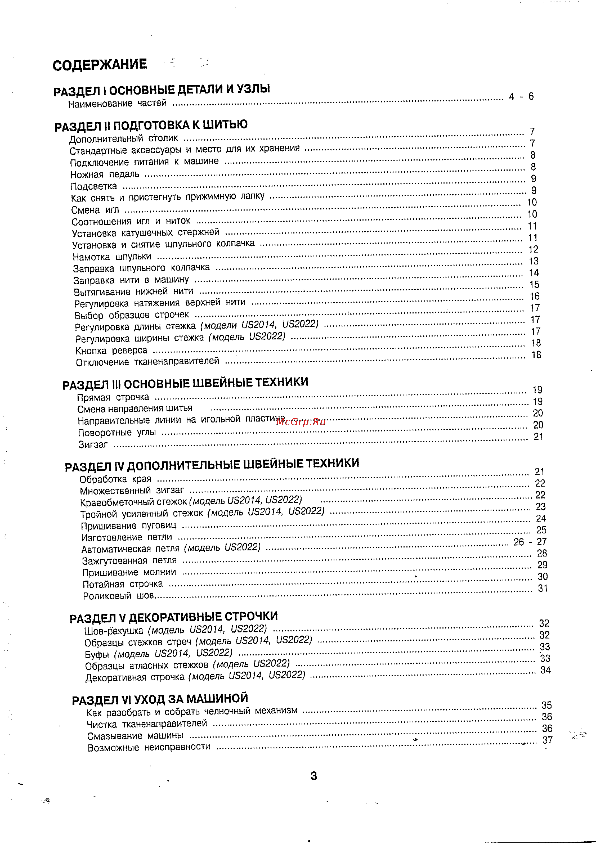 Janome US2022 [4/38] Раздел i основные детали и узлы