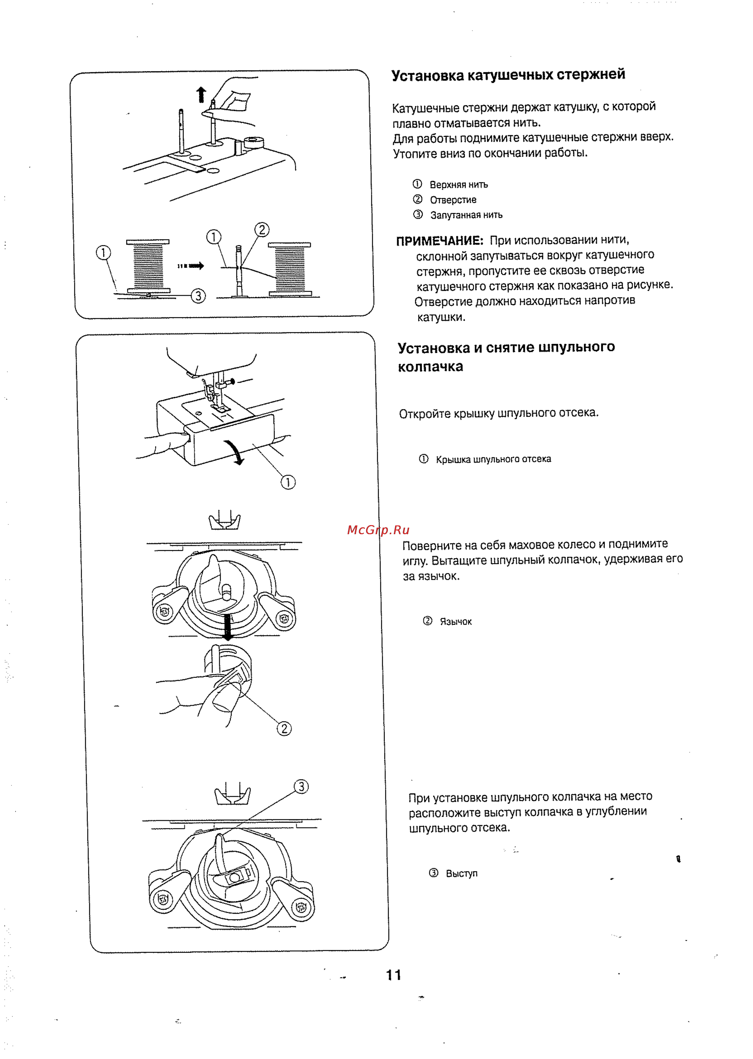 Janome US2014 [12/38] Установка и снятие шпульного колпачка