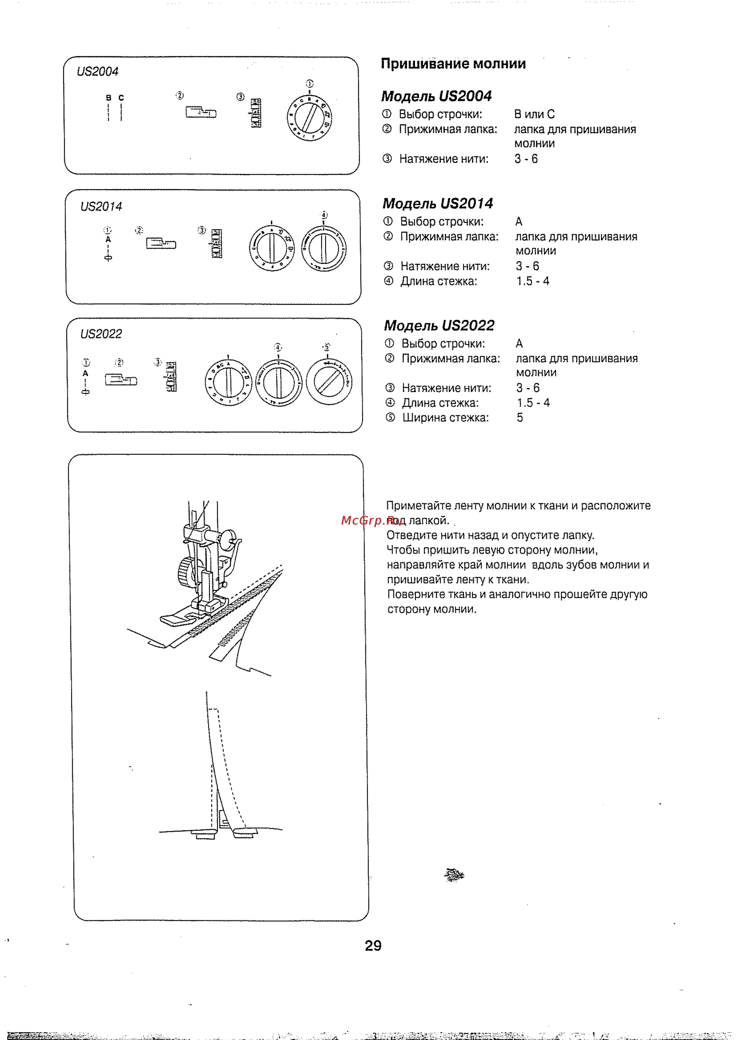 Janome US2014 [30/38] Модель 032004