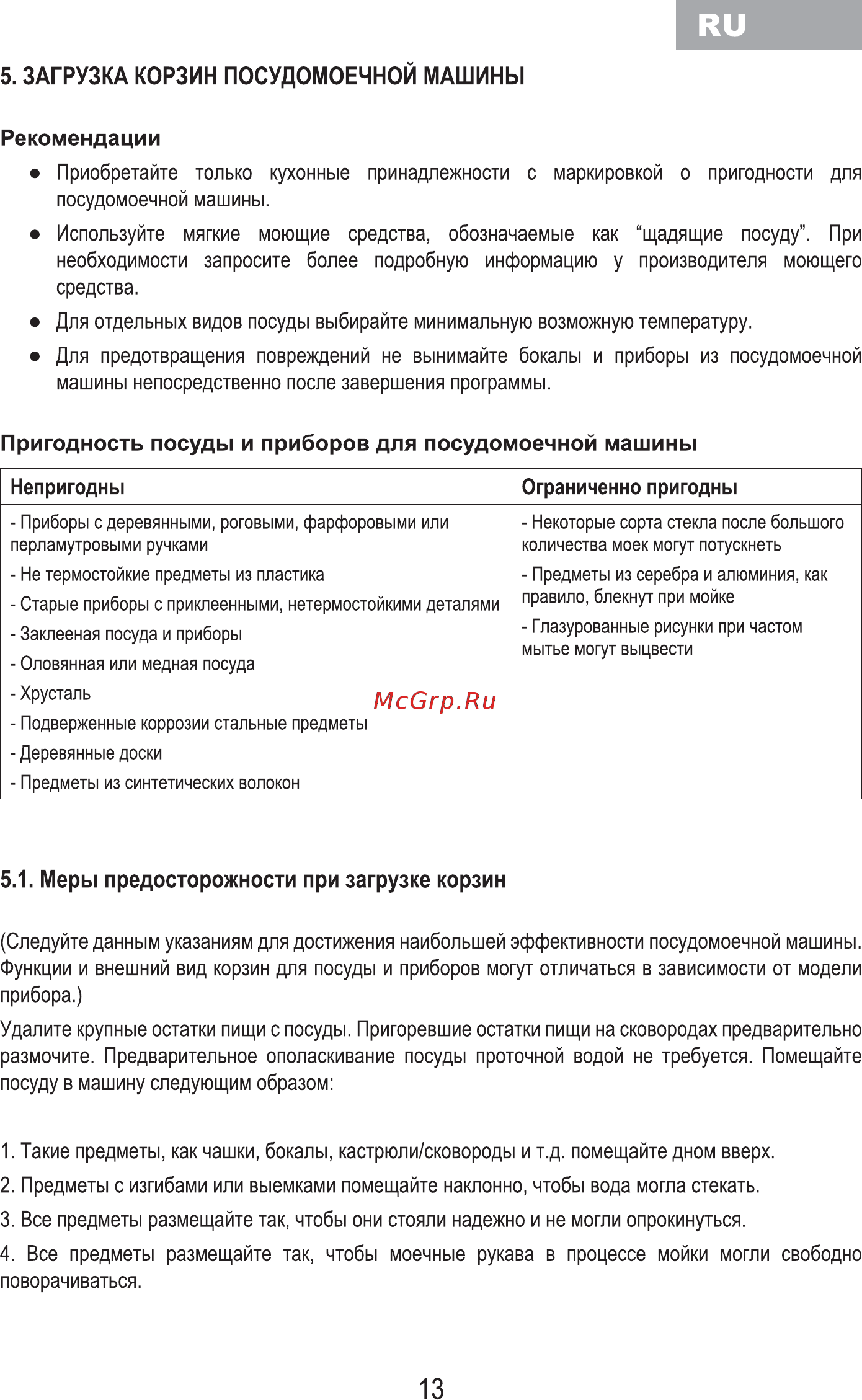 MBS DW-601 [15/80] Загрузка корзин посудомоечной машины