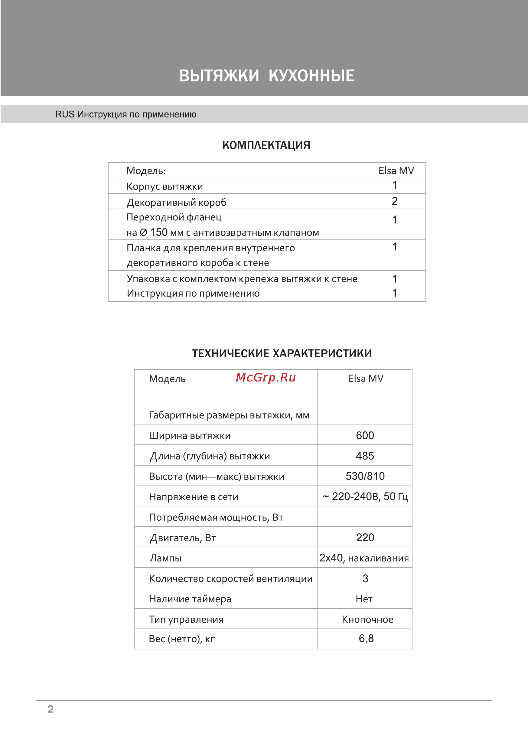 Krona Elsa 600 Inox MV [4/24] Комплектация
