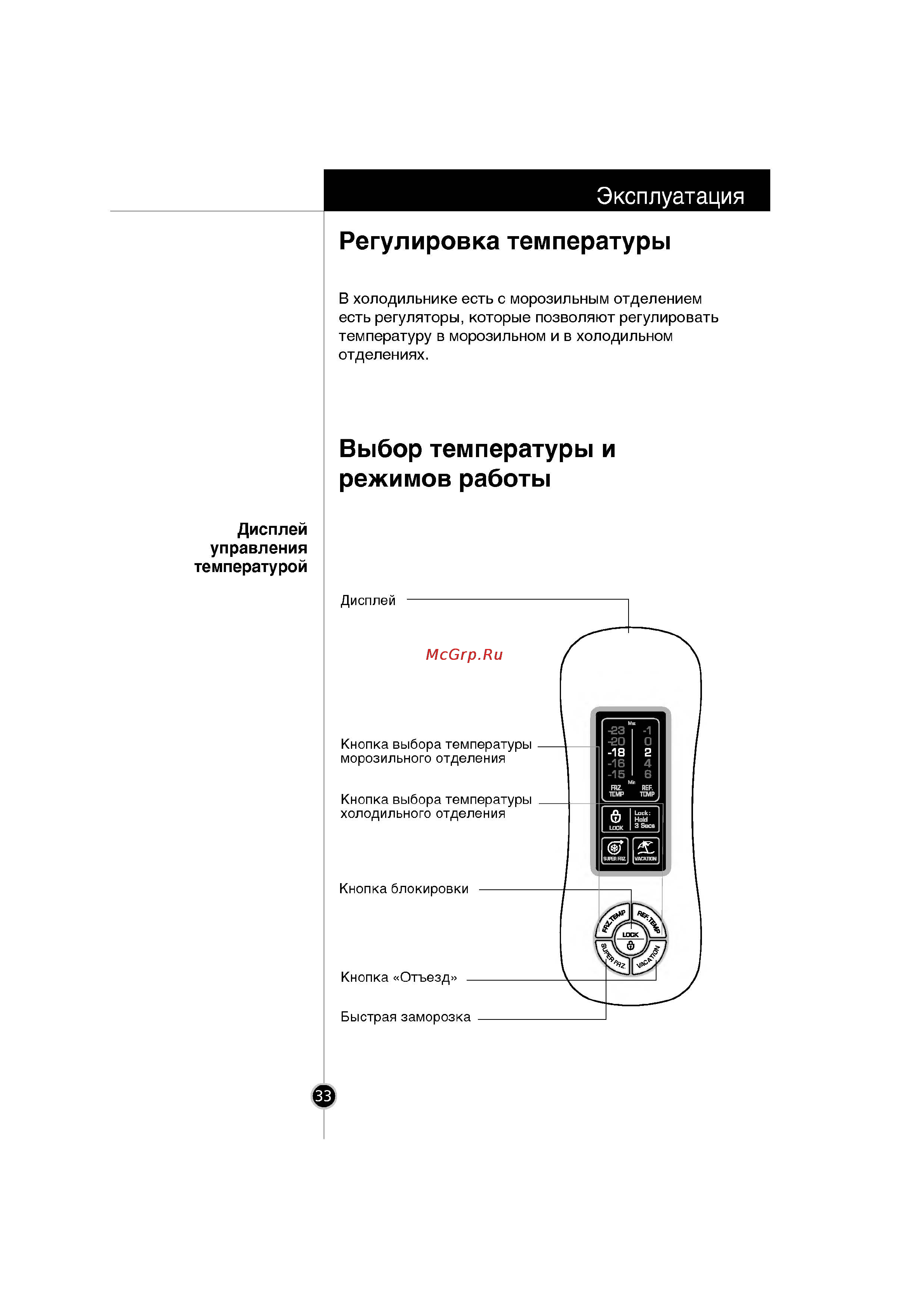 LG GR-419 QVQA [10/23] Выбор температуры и режимов работы