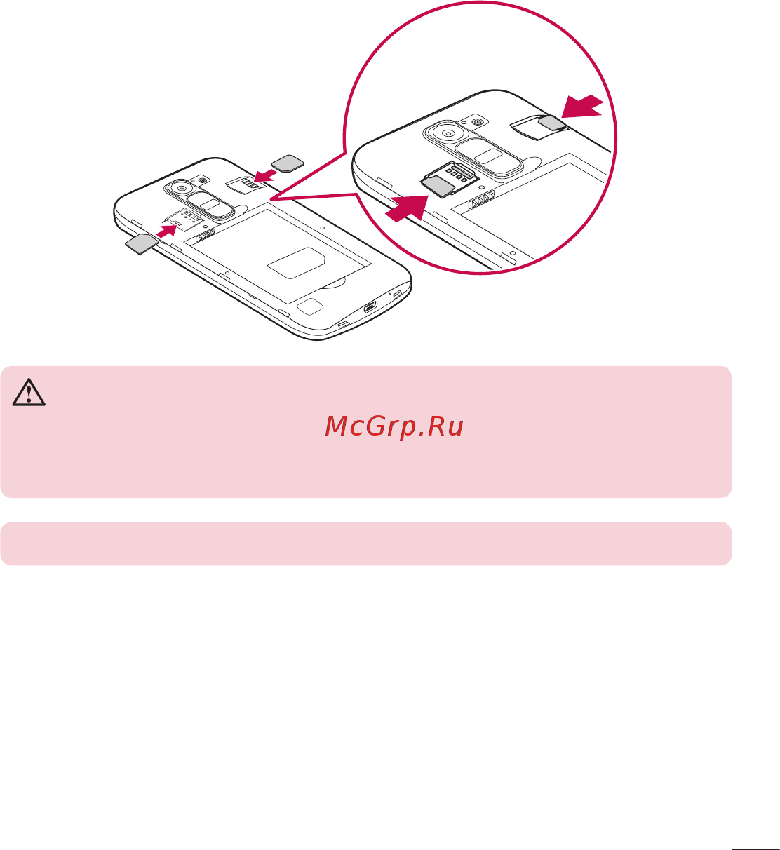 LG G4C H522Y Silver [23/422] Вставьте sim карту в слот для sim карты как показано на рисунке убедитесь что карта установлена позолоченными контактами вниз